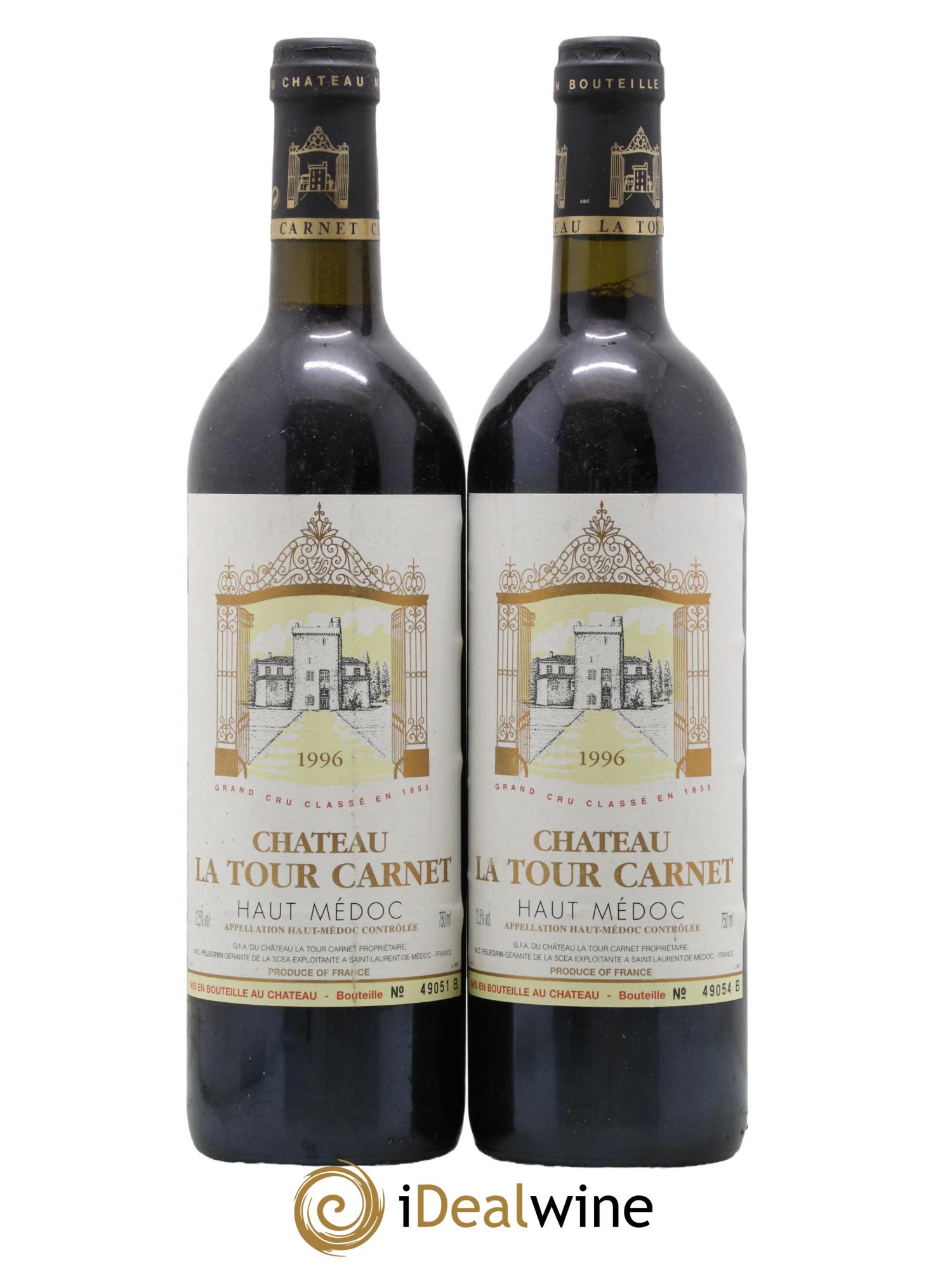Château la Tour Carnet 4ème Grand Cru Classé 1996 - Lot of 2 bottles - 0