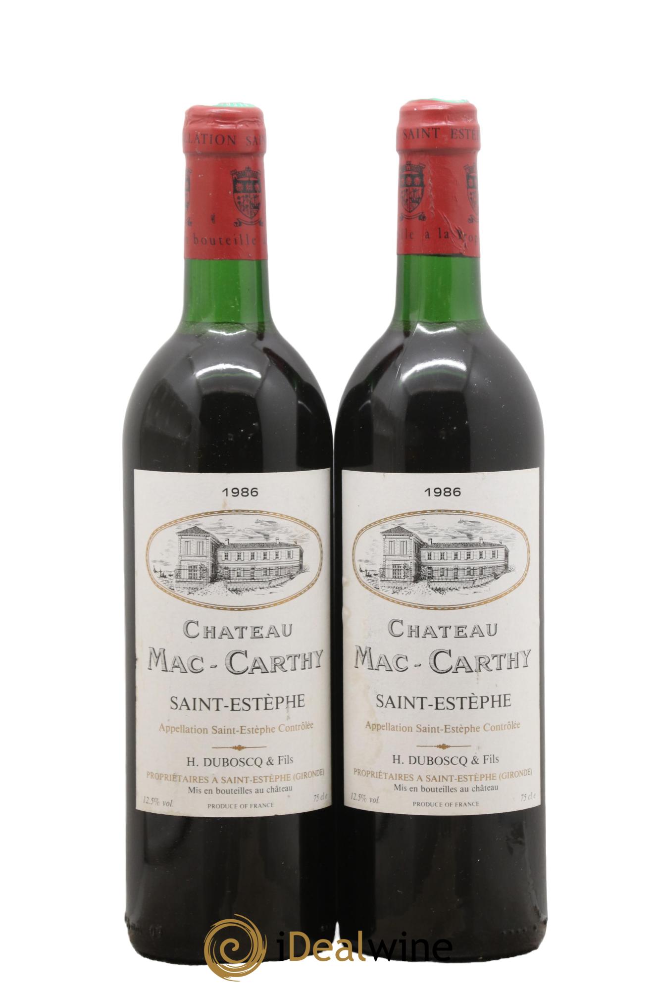 Saint-Estèphe Château Mac Carthy 1986 - Lot of 2 bottles - 0