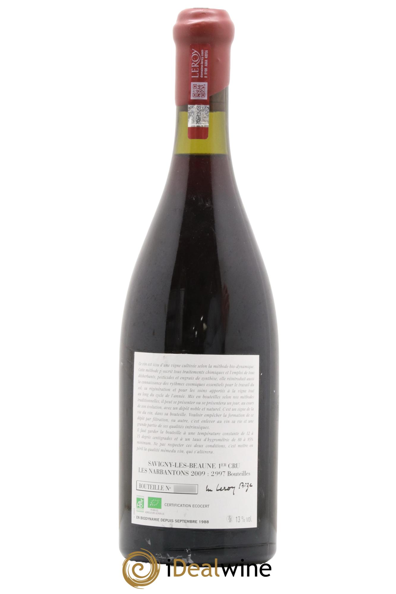 Savigny-lès-Beaune 1er Cru Les Narbantons Leroy (Domaine) 2009 - Lot of 1 bottle - 1