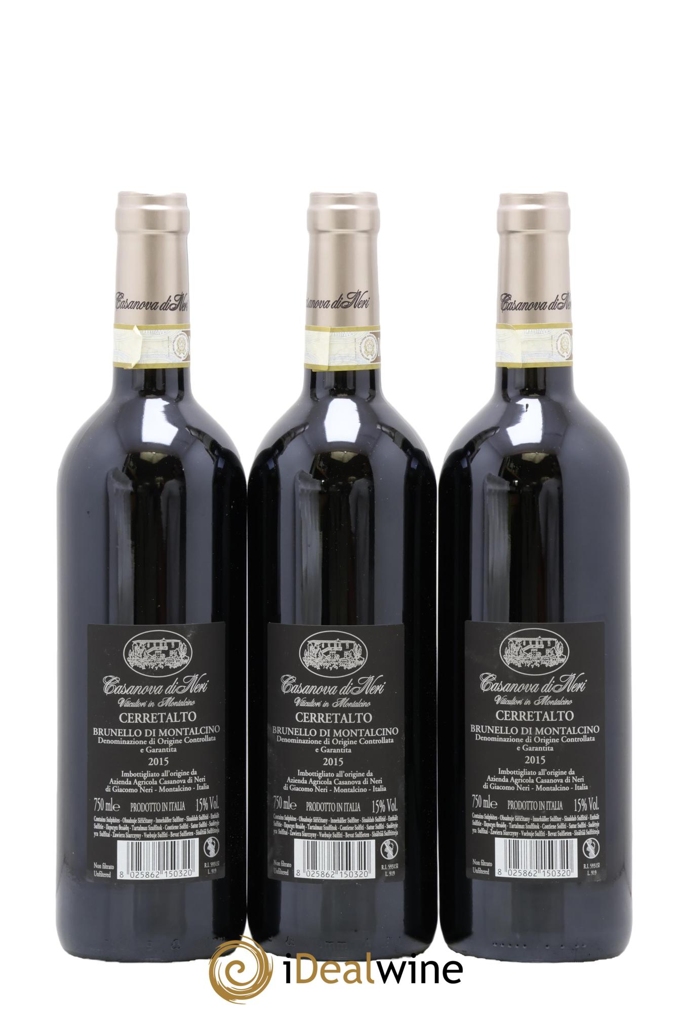 Brunello di Montalcino DOCG Cerretalto Casanova di Neri - Giacomo Neri 2015 - Lot de 3 bouteilles - 1