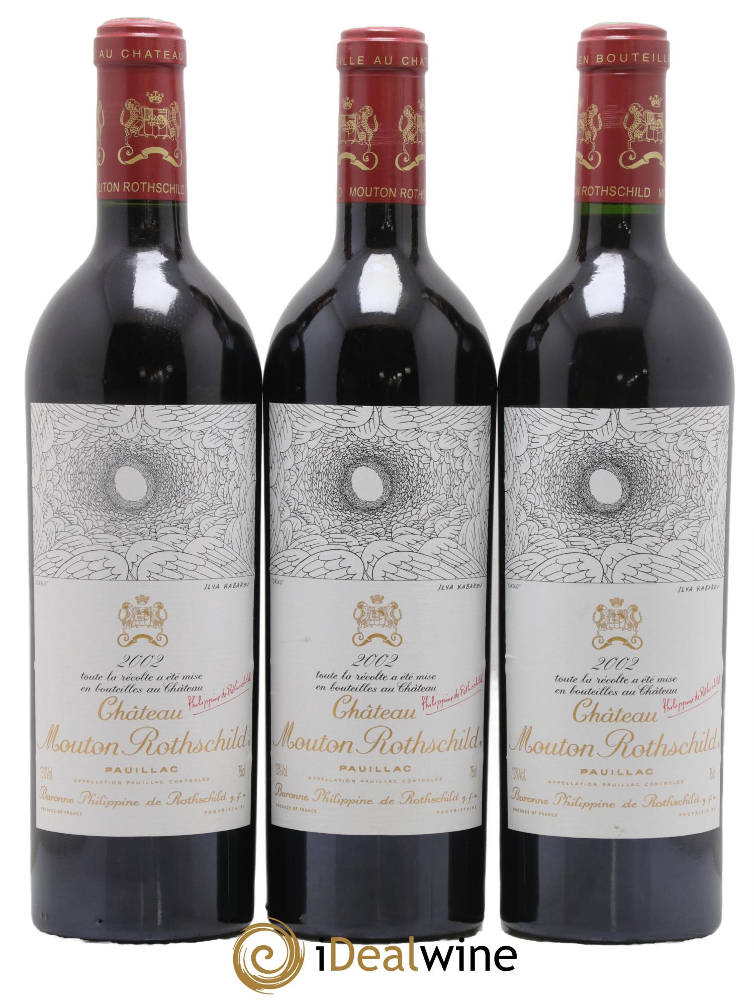 Château Mouton Rothschild 1er Grand Cru Classé 2002 - Lot de 3 bouteilles - 0