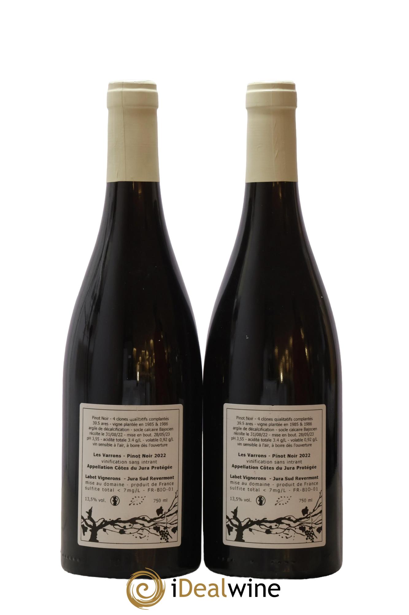 Côtes du Jura Pinot Noir Les Varrons Sélection Clonale Romain - Julien - Charline Labet 2022 - Lot de 2 bouteilles - 1
