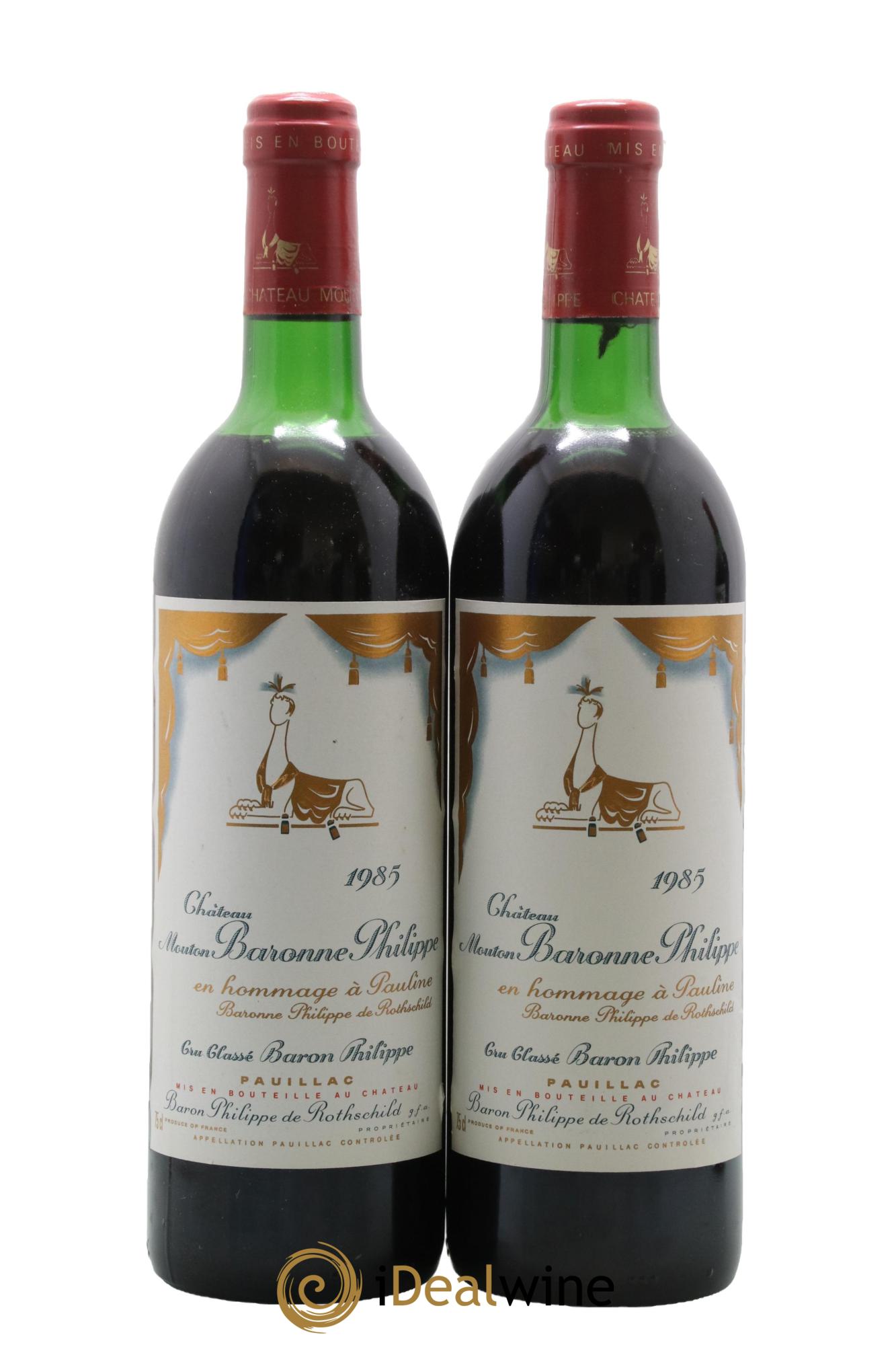Château d' Armailhac - Mouton Baron(ne) Philippe 5ème Grand Cru Classé 1985 - Lot de 2 bouteilles - 0