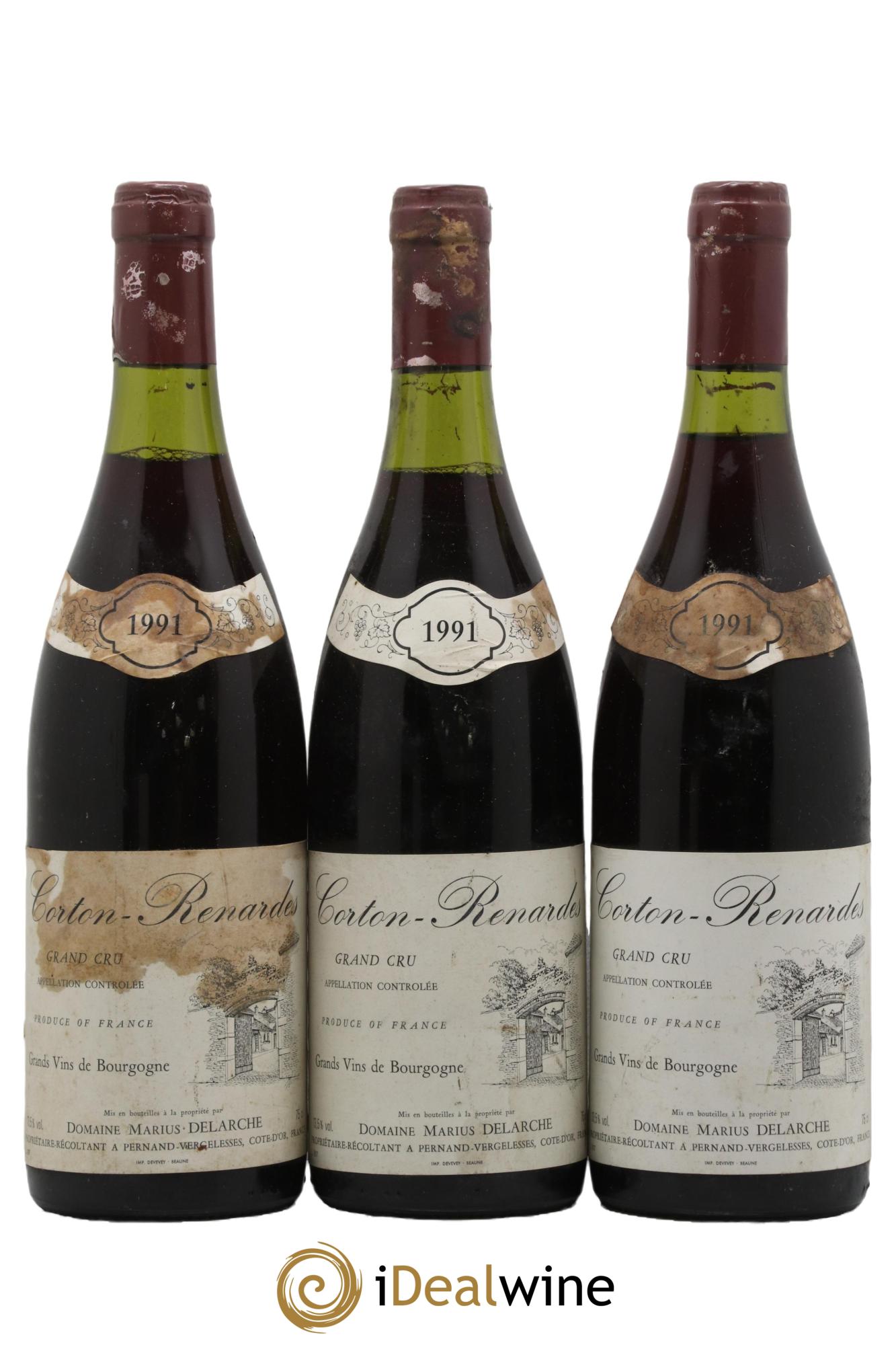 Corton Grand Cru Renardes Marius Delarche 1991 - Lot de 3 bouteilles - 0