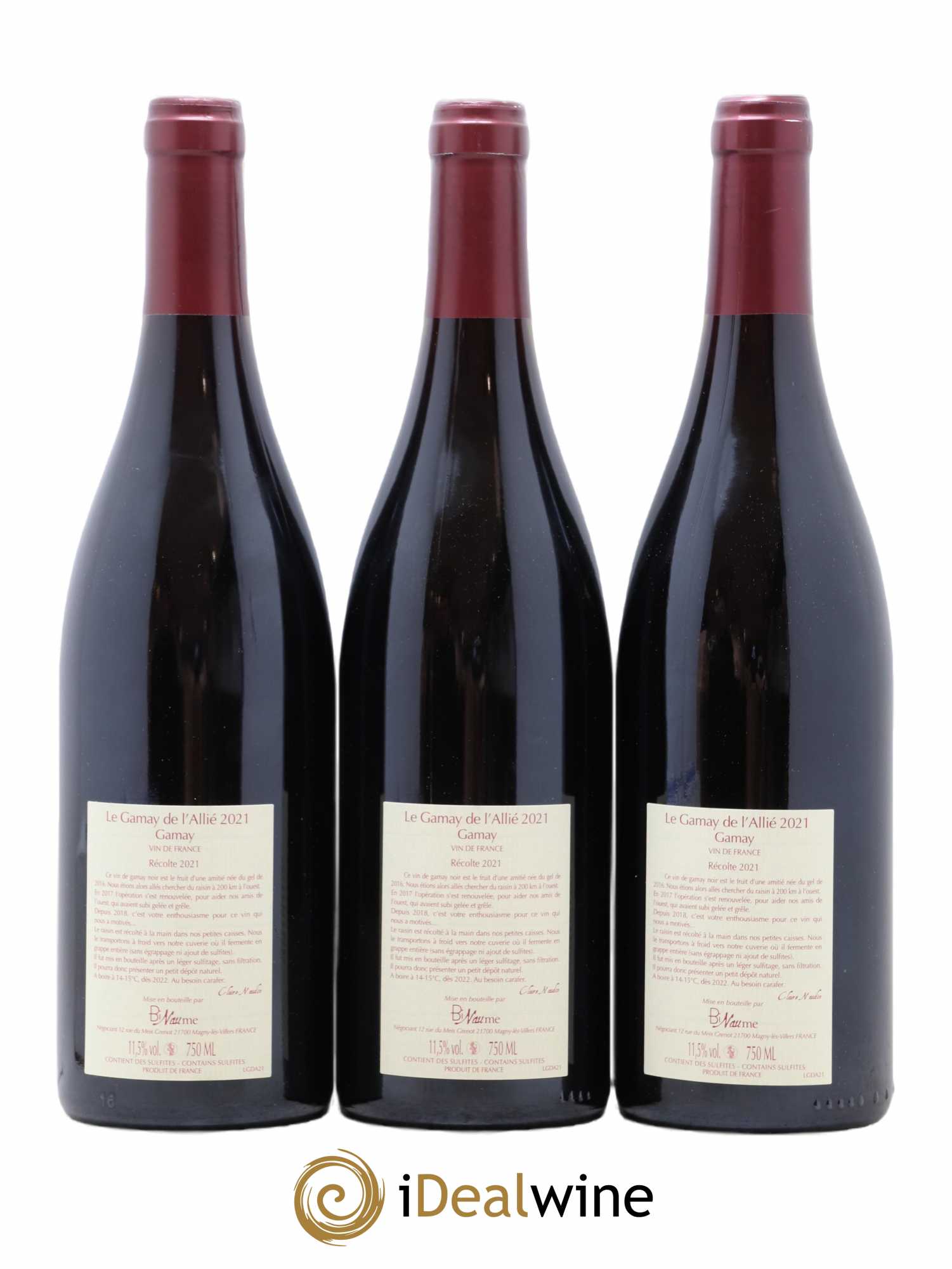 Vin de France Le Gamay de l'Allié Binaume Bizot-Naudin  2021 - Lot de 3 bouteilles - 1