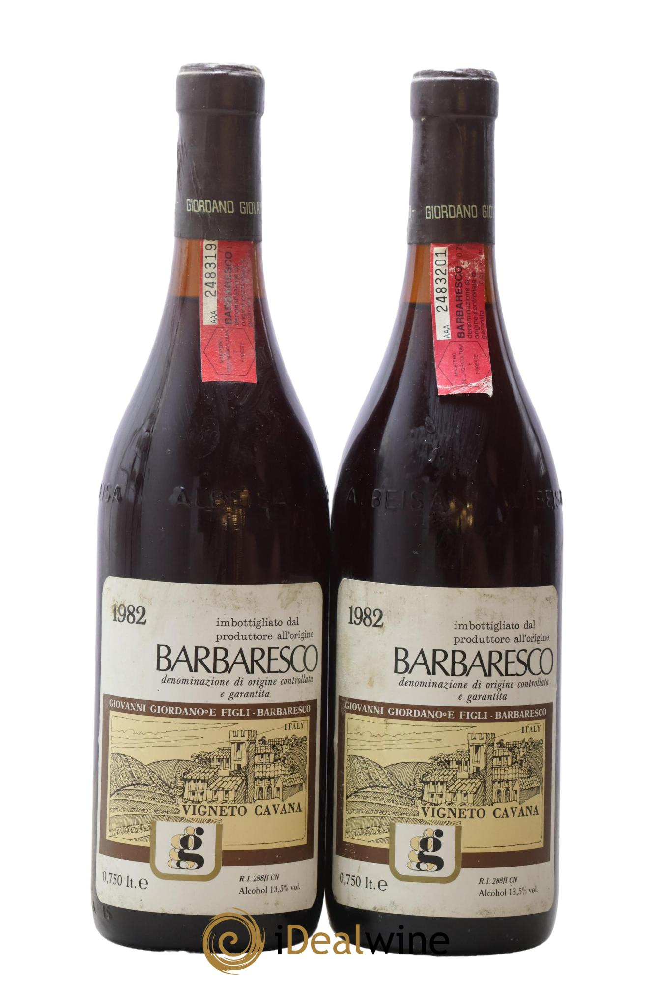 Barolo DOC Vigneto Cavana Giordano 1982 - Lot de 2 bouteilles - 0