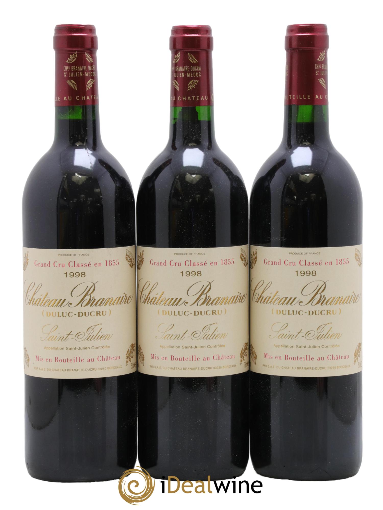 Château Branaire Ducru 4ème Grand Cru Classé 1998 - Lotto di 3 bottiglie - 0