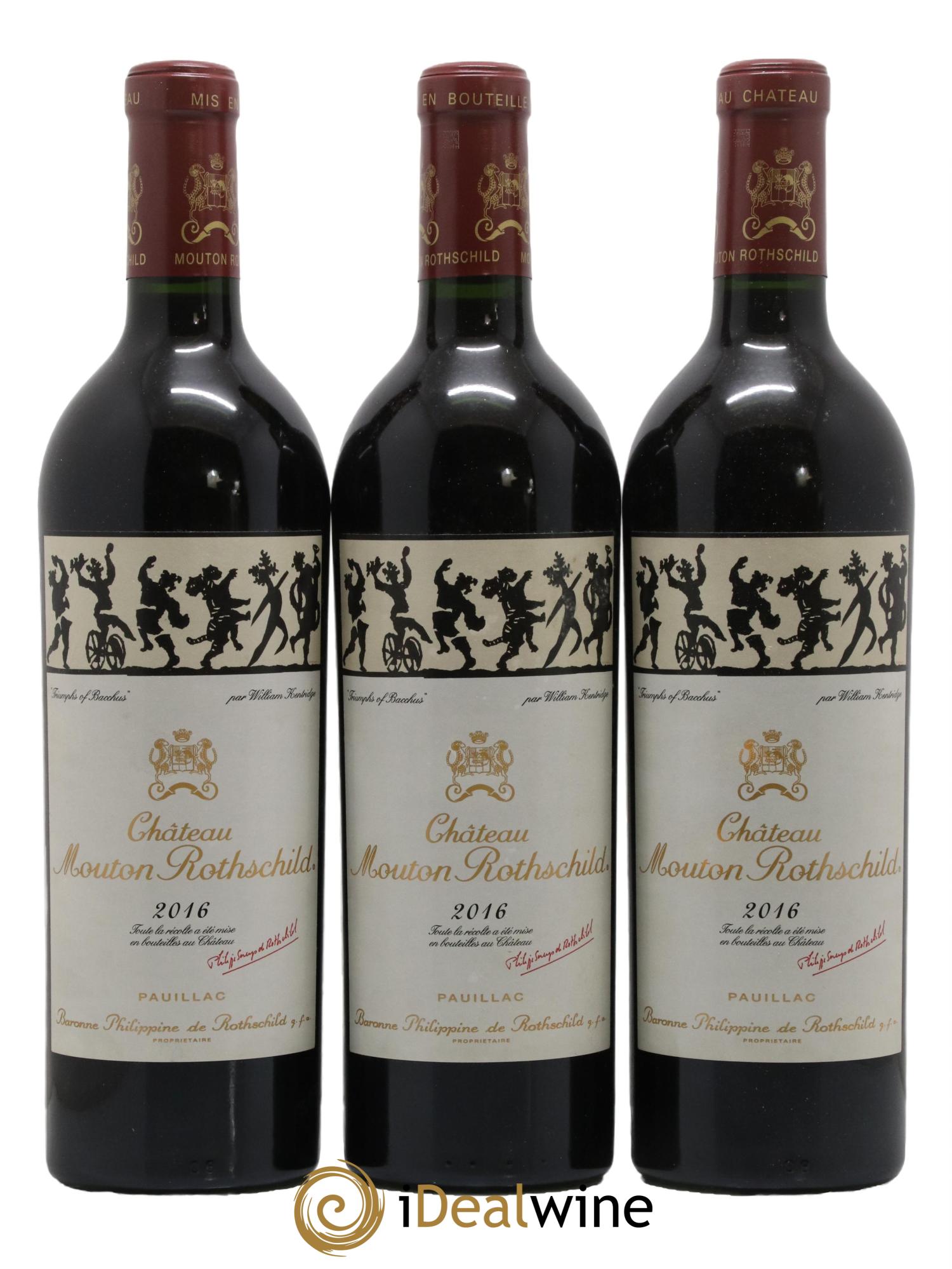 Château Mouton Rothschild 1er Grand Cru Classé 2016 - Lot de 3 bouteilles - 0