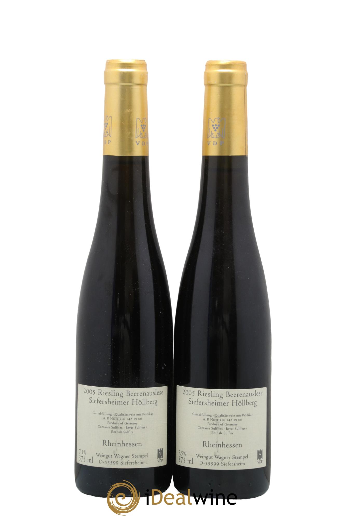 Allemagne Rheinhessen Höllberg Riesling Beerenauslese Wagner-Stempel 2005 - Posten von 2 Demi-Flaschen - 1