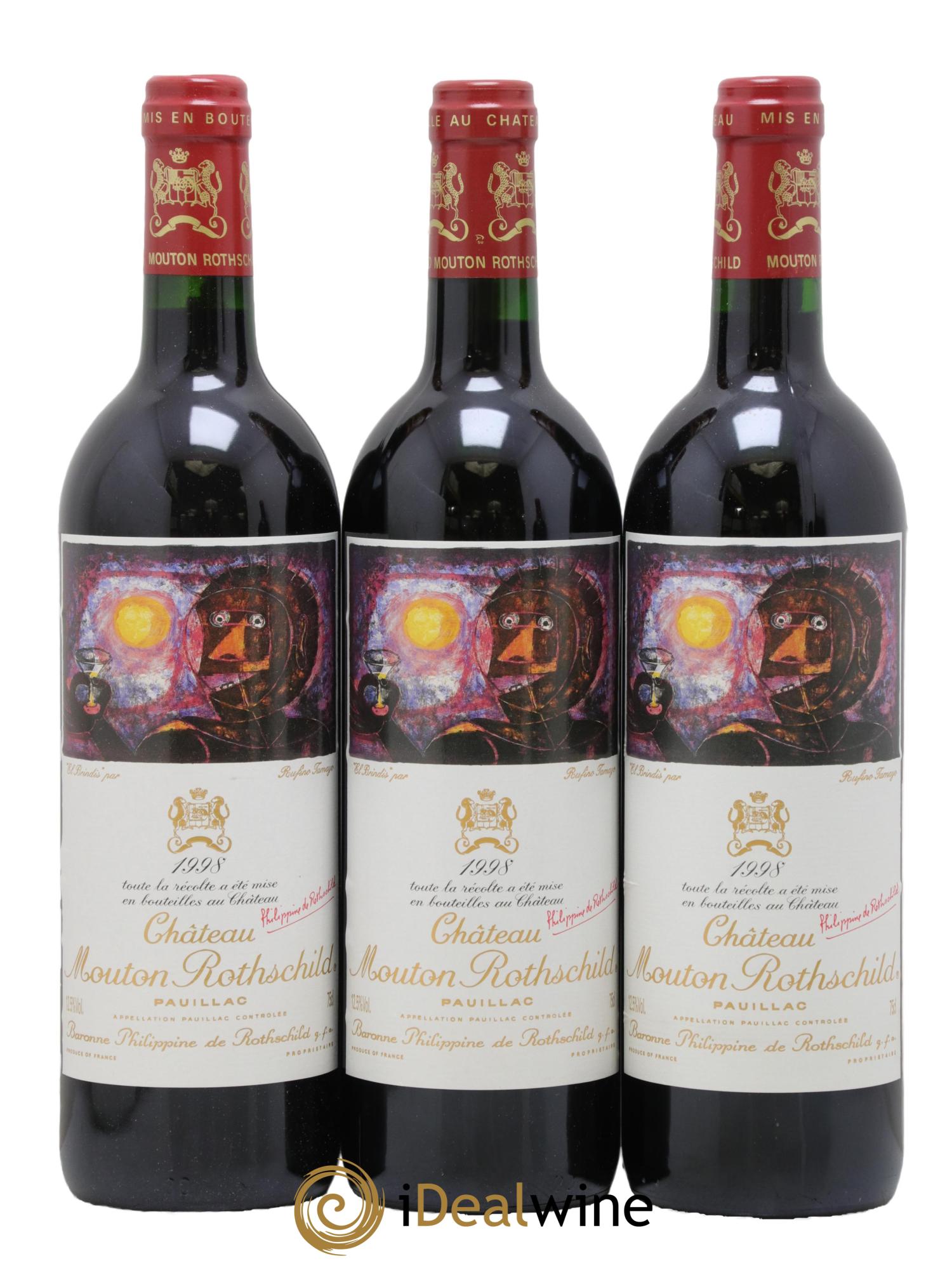 Château Mouton Rothschild 1er Grand Cru Classé 1998 - Lot of 3 bottles - 0