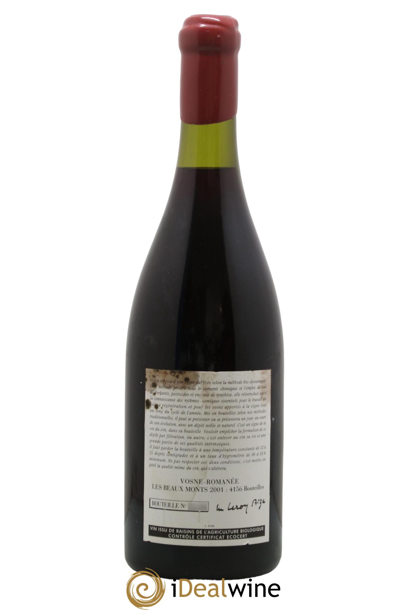 Vosne-Romanée 1er Cru Les Beaux-Monts Leroy (Domaine) 2001 - Lot de 1 bouteille - 1