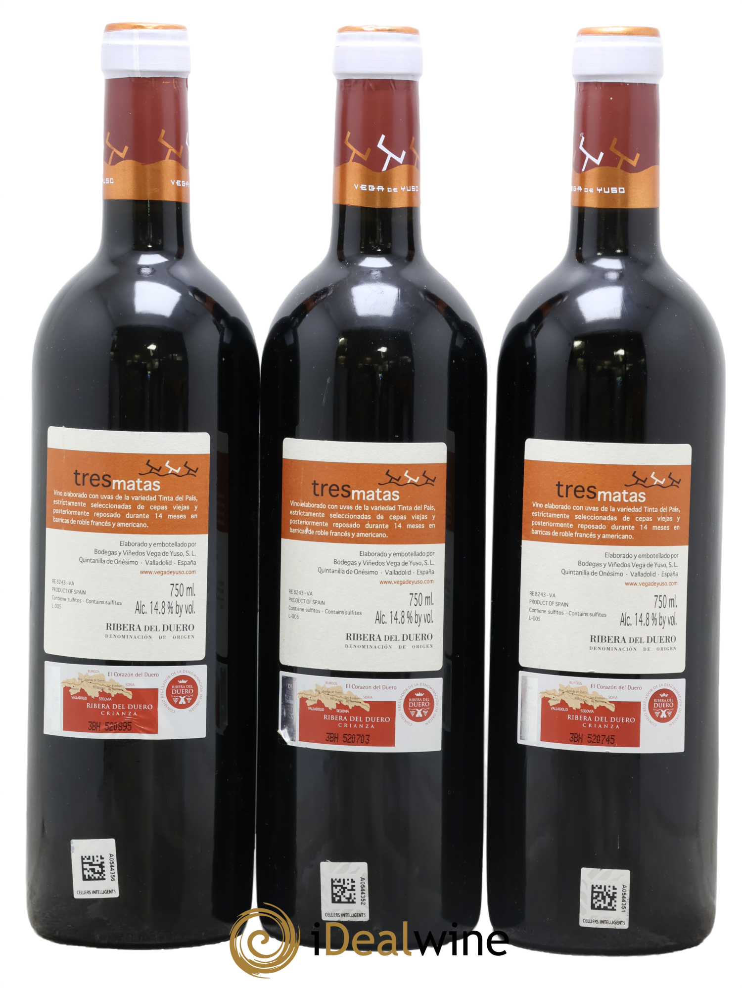 Ribera Del Duero DO Tres Matas Crianza Bodegas Y Vinedos Vega De Yuso 2004 - Lot de 3 bouteilles - 1