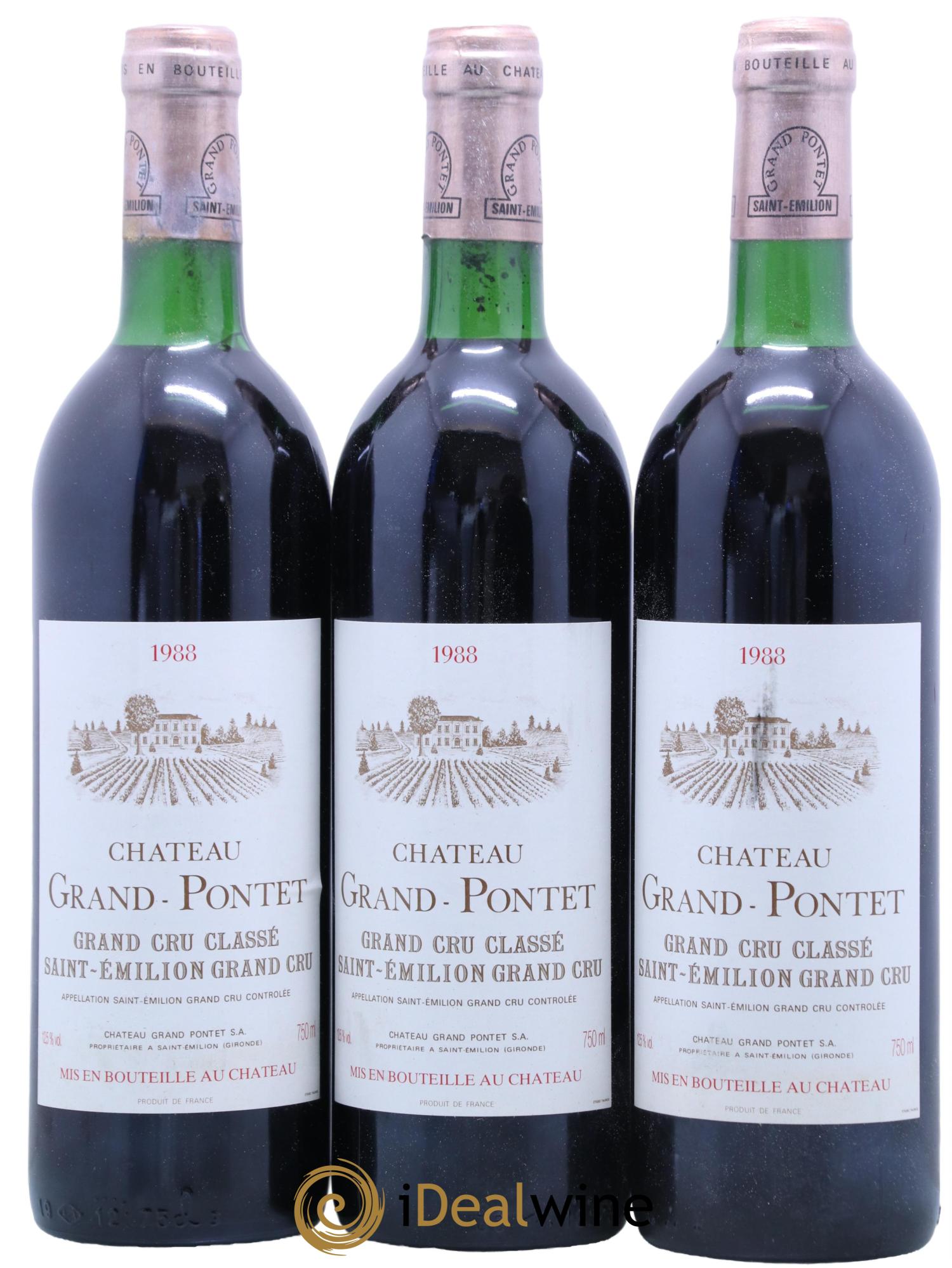 Château Grand Pontet Grand Cru Classé 1988 - Lot de 3 bouteilles - 0