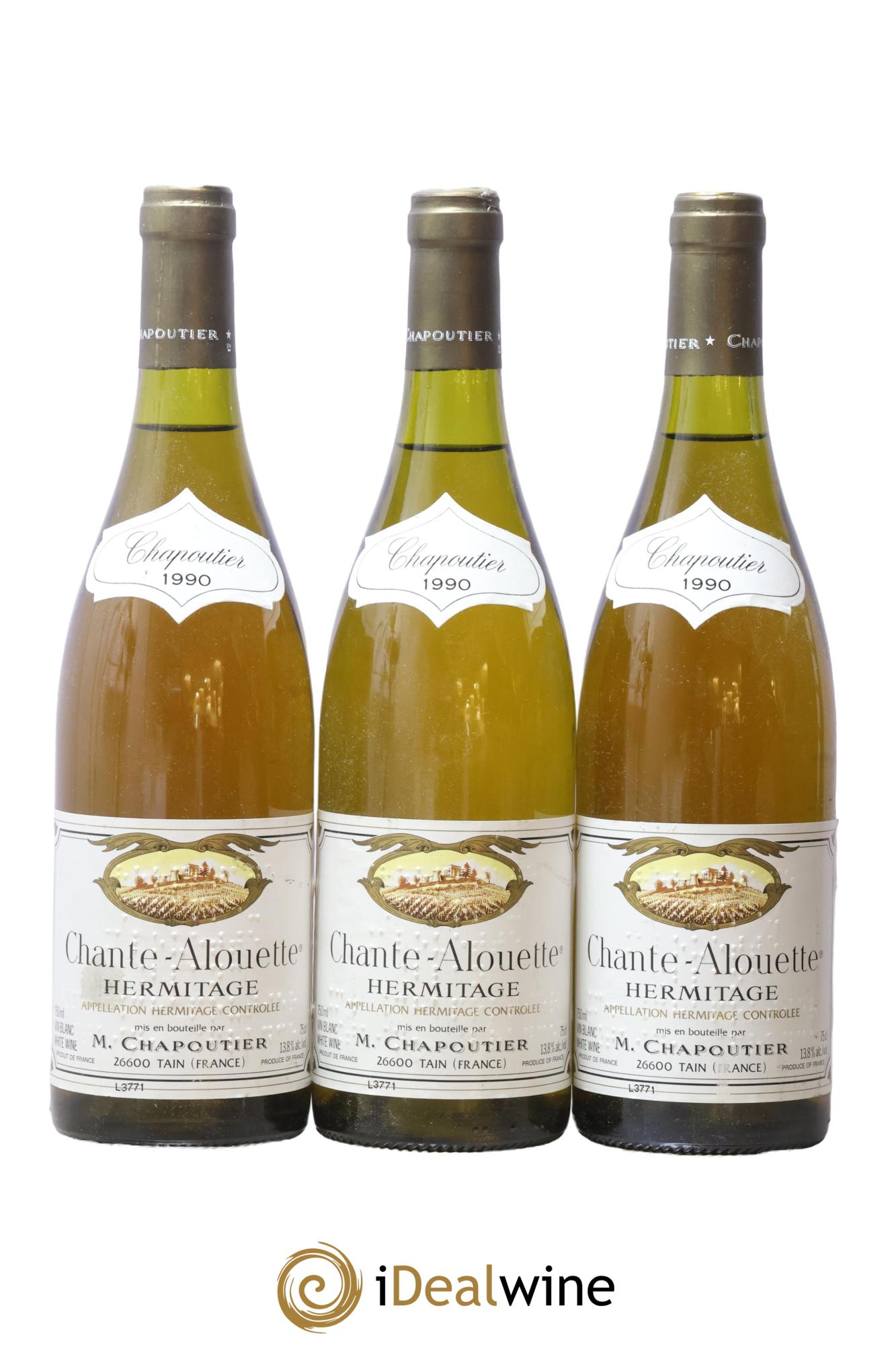 Hermitage Chante Alouette Chapoutier 1990 - Lot de 3 bouteilles - 0