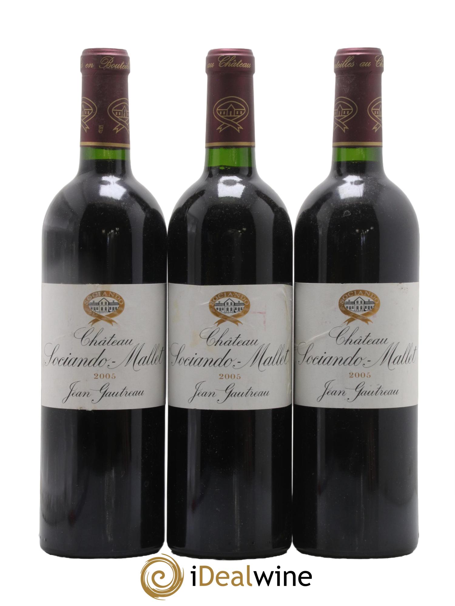 Château Sociando Mallet 2005 - Lotto di 3 bottiglie - 0