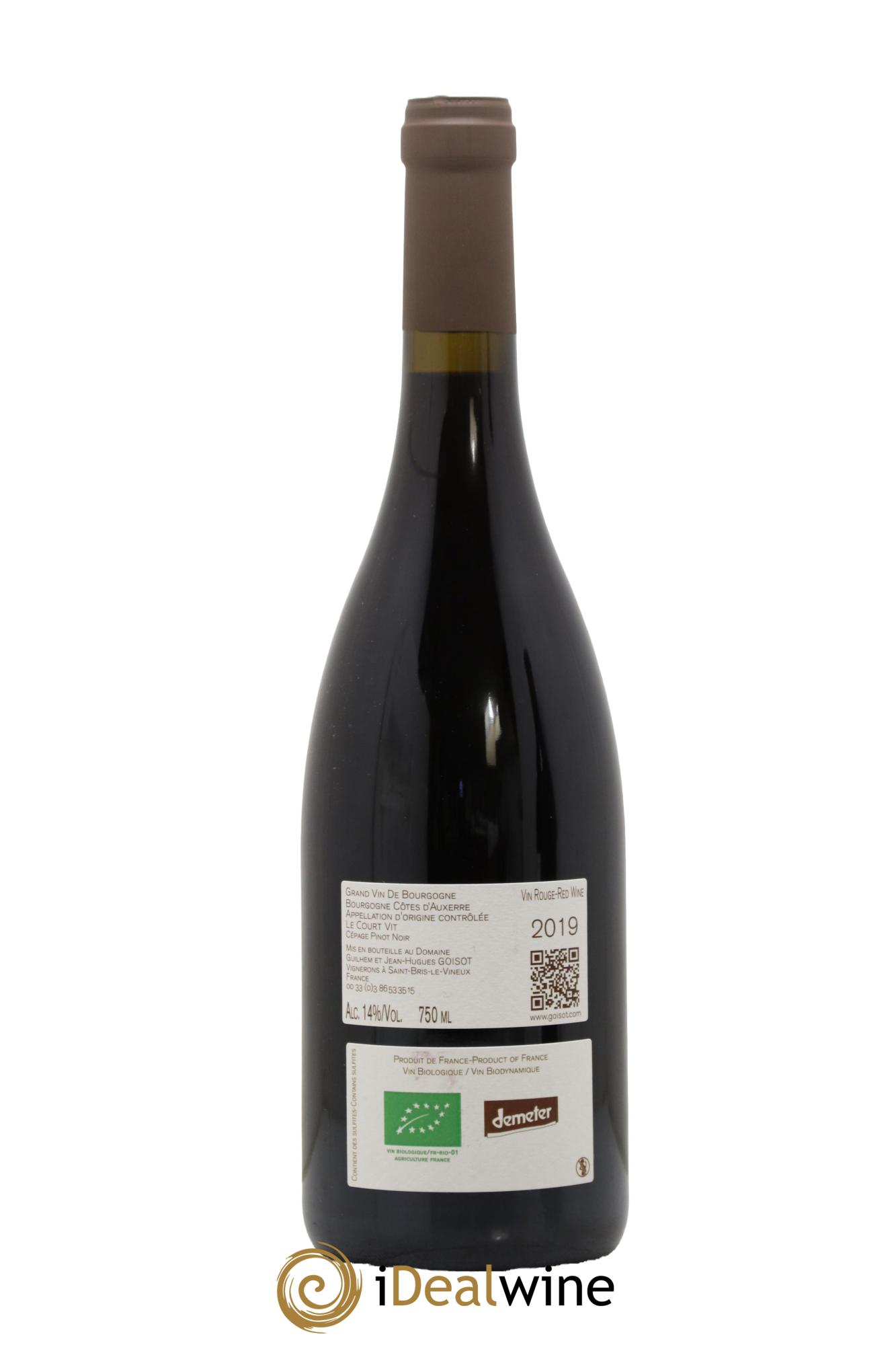 Bourgogne Côtes d'Auxerre Le Court Vit Goisot  2019 - Lot de 1 bouteille - 1