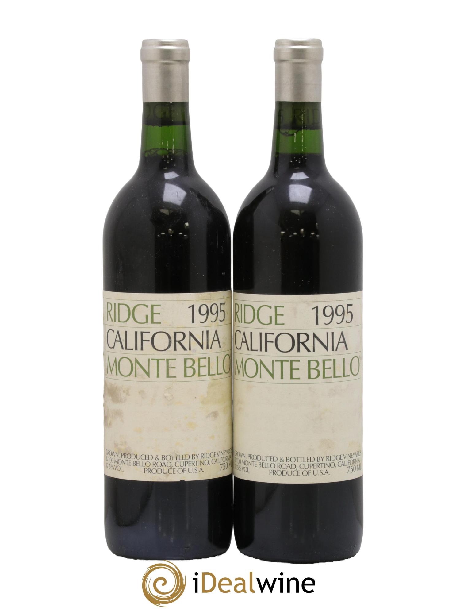 Santa Cruz Mountains Monte Bello Ridge Vineyards 1995 - Lot de 2 bouteilles - 0