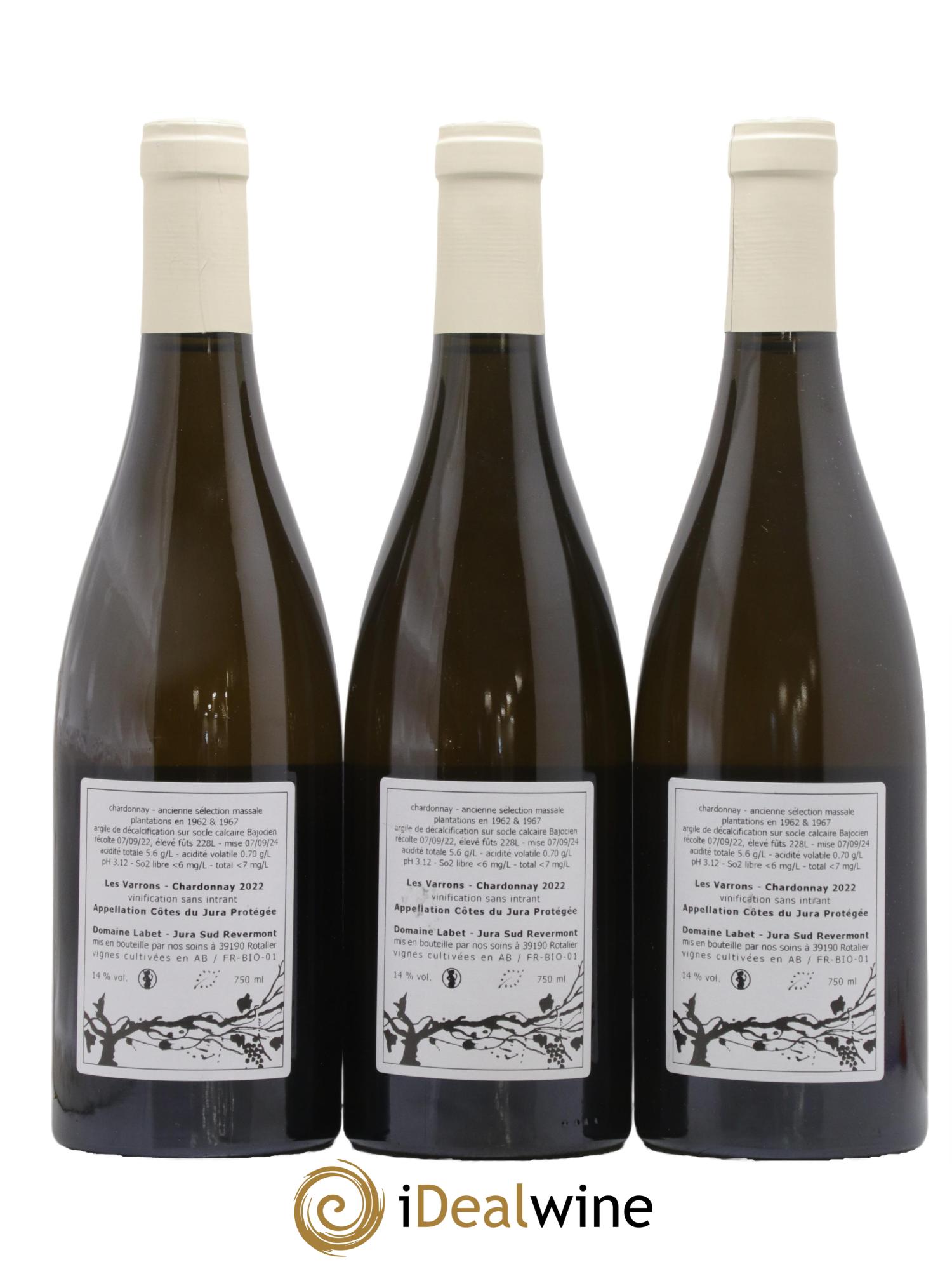 Côtes du Jura Chardonnay Les Varrons Romain - Julien  - Charline Labet 2022 - Lot de 3 bouteilles - 1