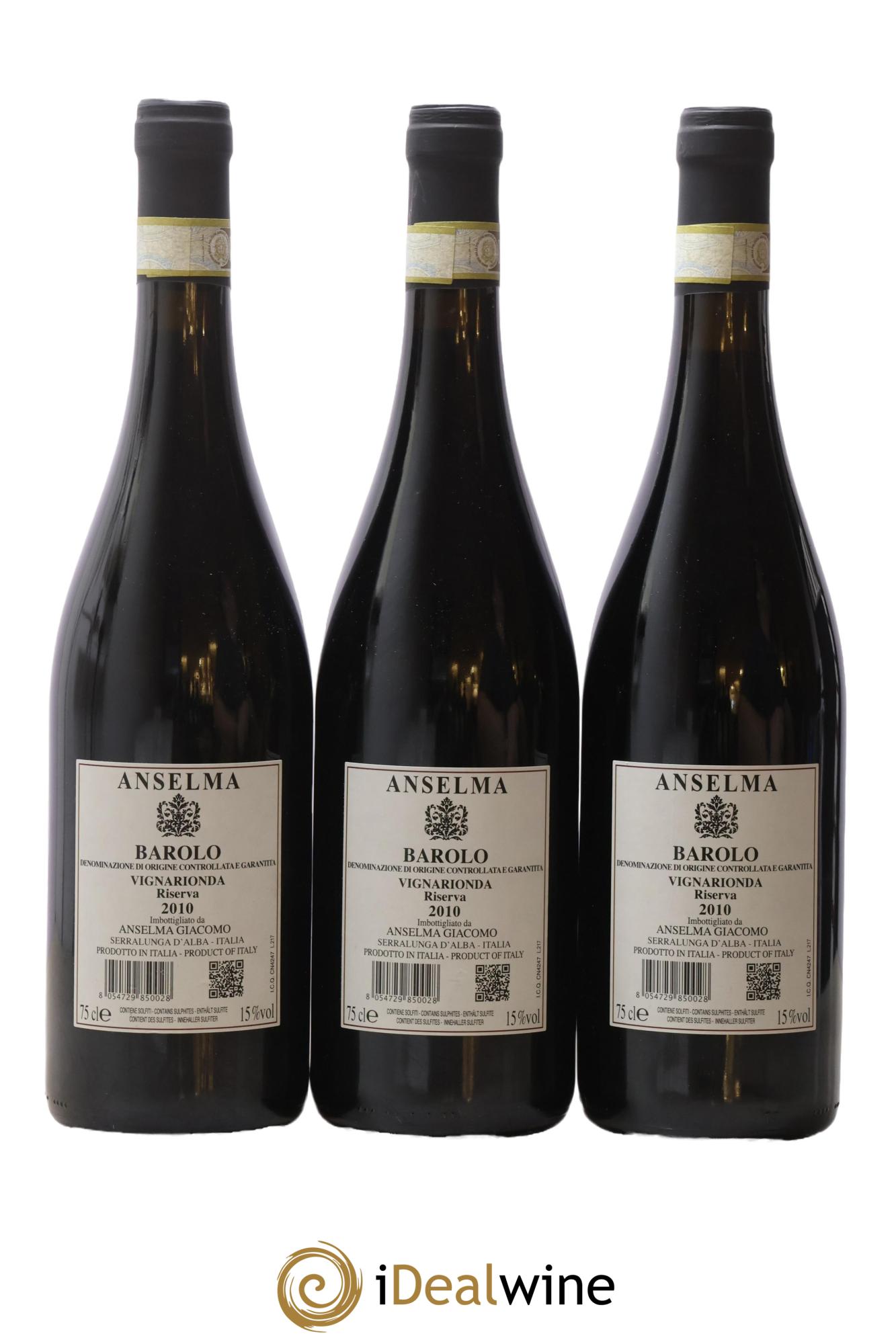 Barolo DOC Vignarionda Riserva Anselma 2010 - Posten von 3 Flaschen - 1
