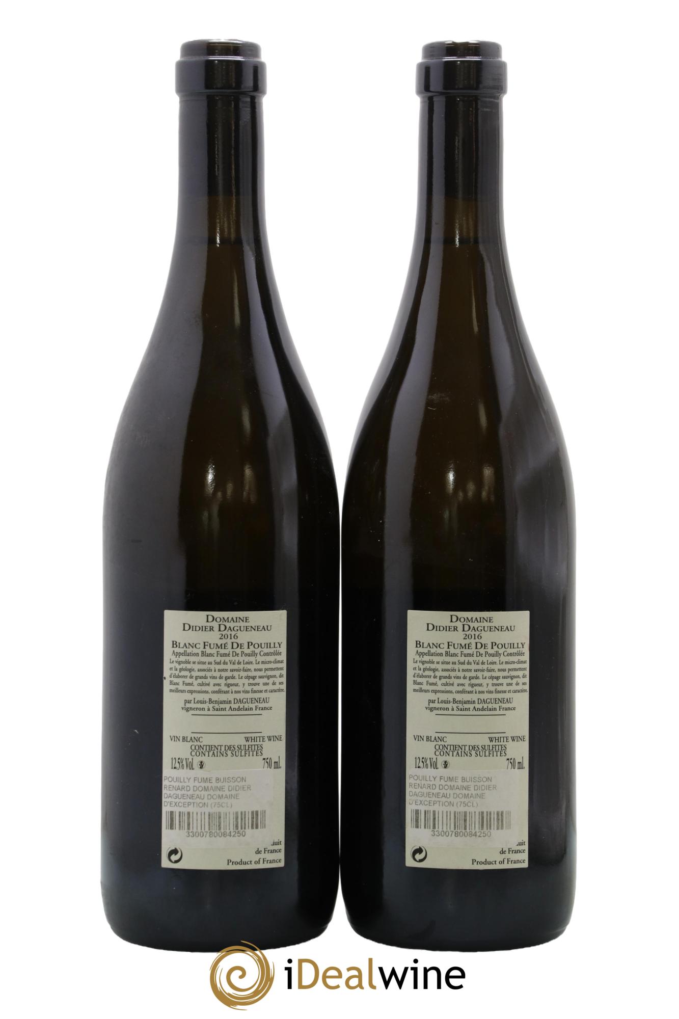 Vin de France (anciennement Pouilly-Fumé) Buisson Renard Dagueneau (Domaine Didier - Louis-Benjamin) 2016 - Lot of 2 bottles - 1