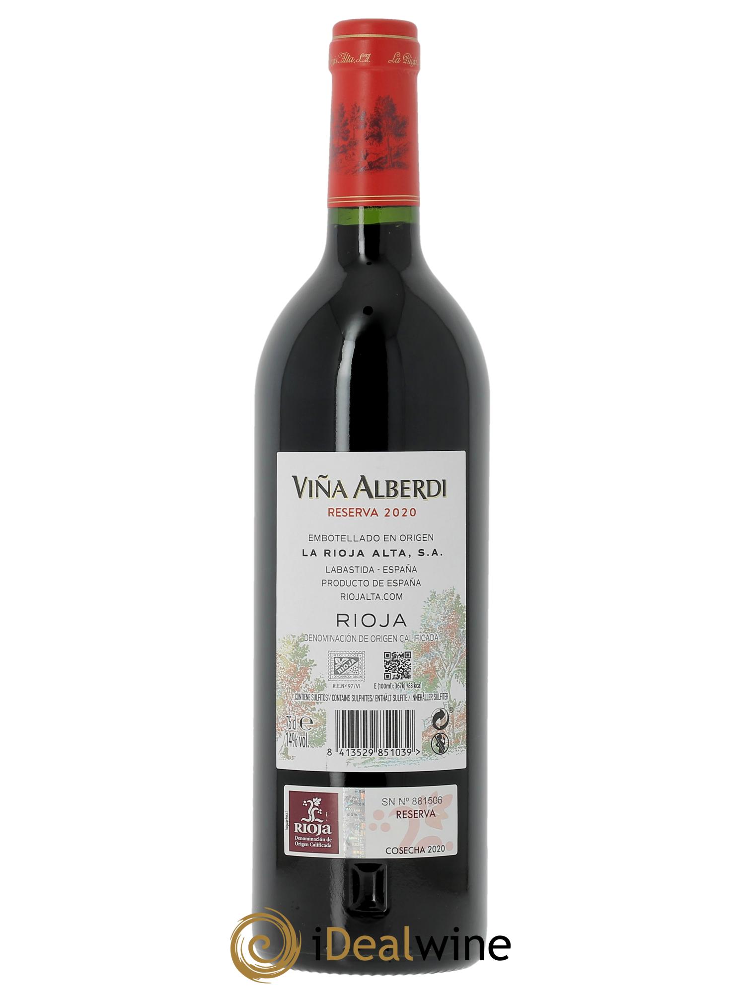 Rioja DOCa Vina Alberdi Reserva La Rioja Alta  2020 - Lot de 1 bouteille - 1