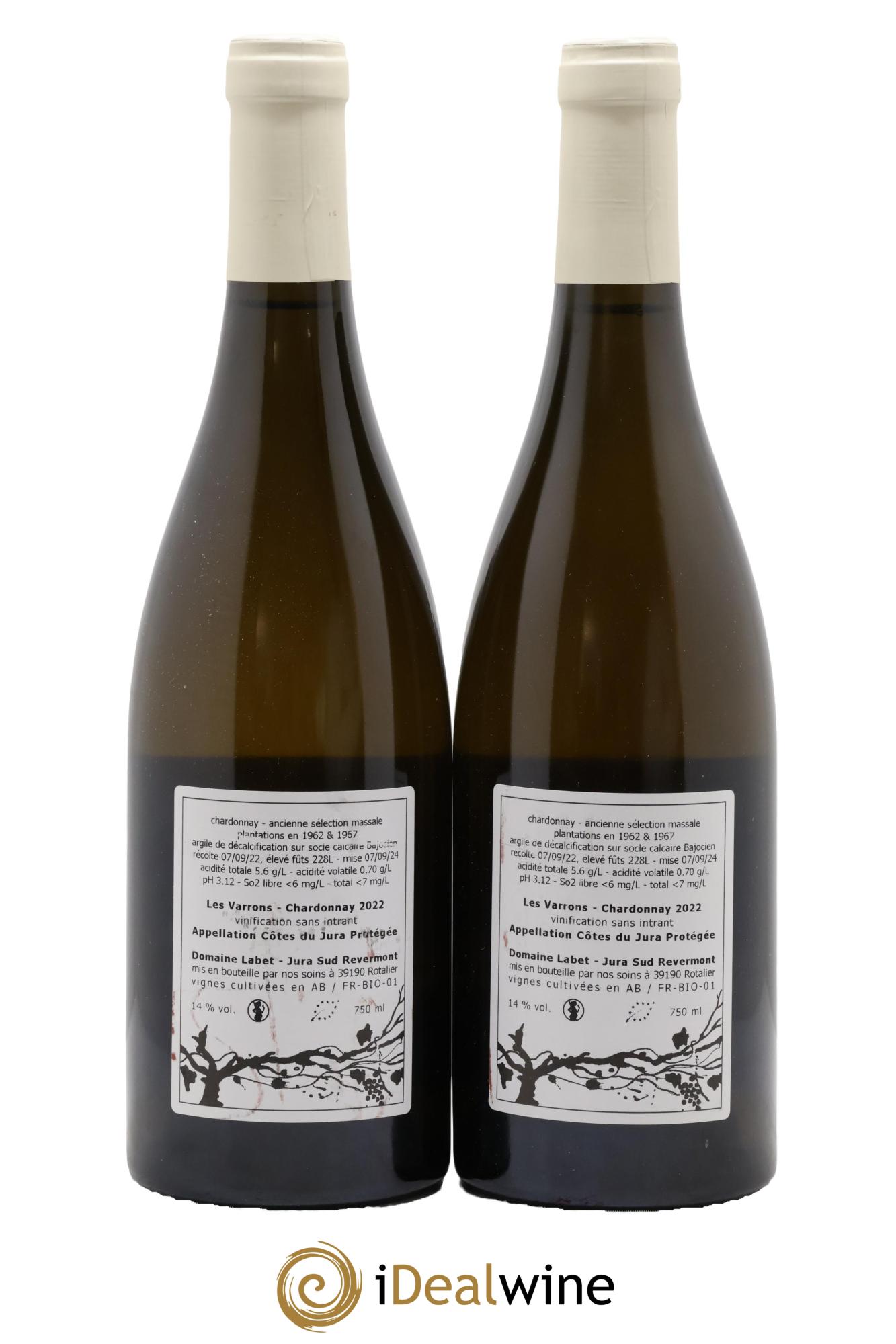 Côtes du Jura Chardonnay Les Varrons Romain - Julien - Charline Labet 2022 - Posten von 2 Flaschen - 1