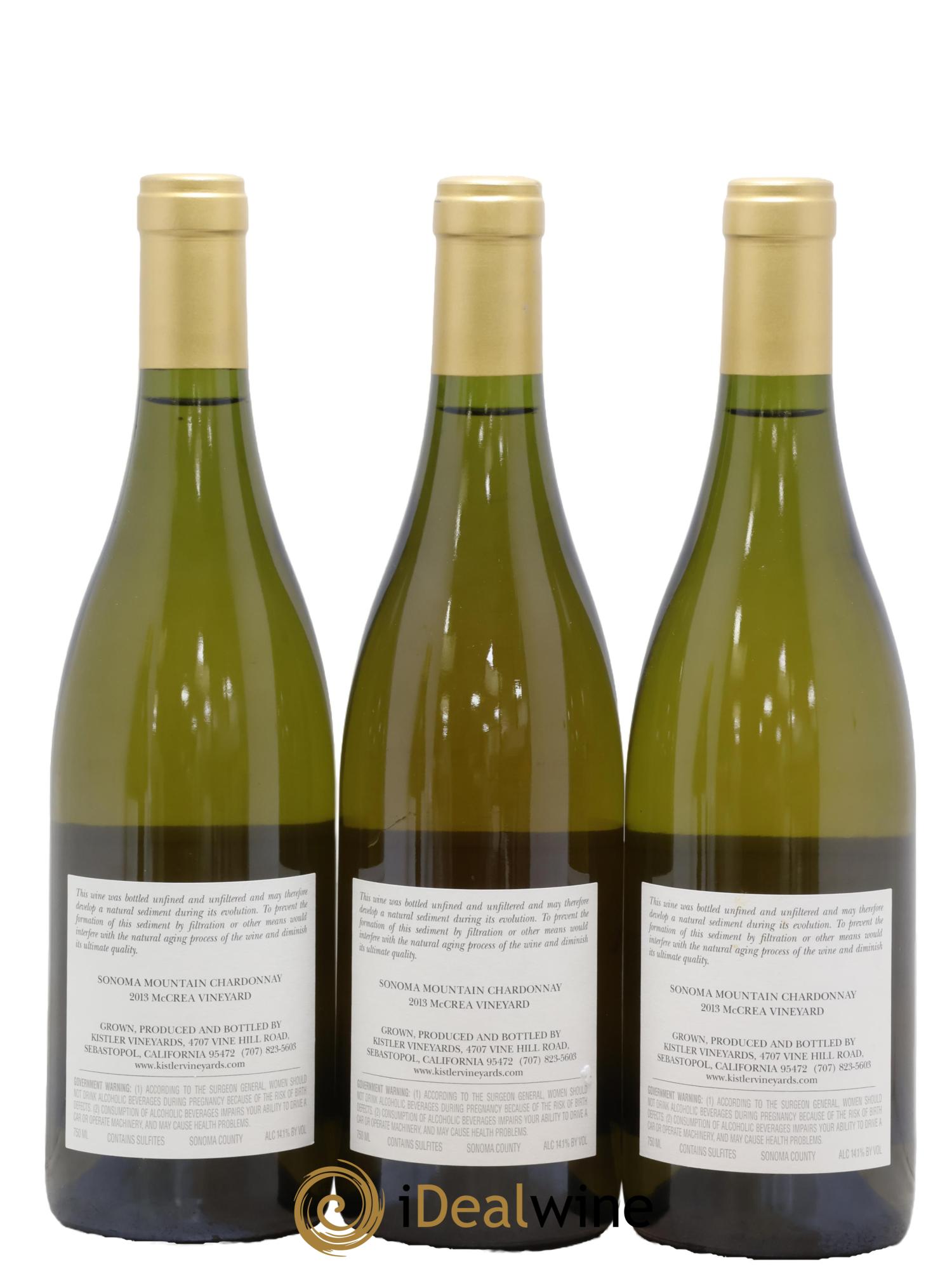 Sonoma Mountain Chardonnay McCrea Vineyard Kistler Vineyards 2013 - Lot de 3 bouteilles - 1