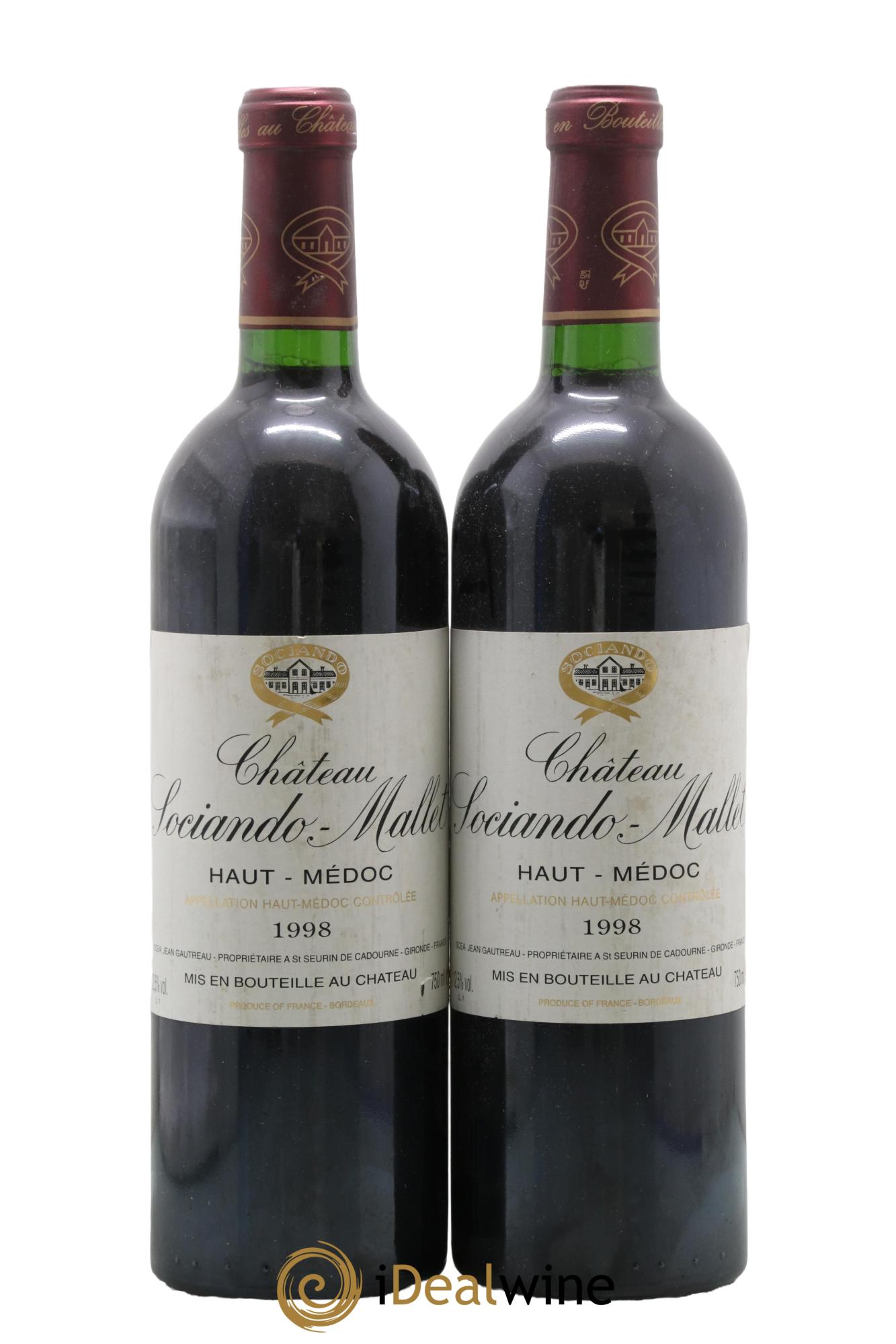 Château Sociando Mallet 1998 - Lotto di 2 bottiglie - 0