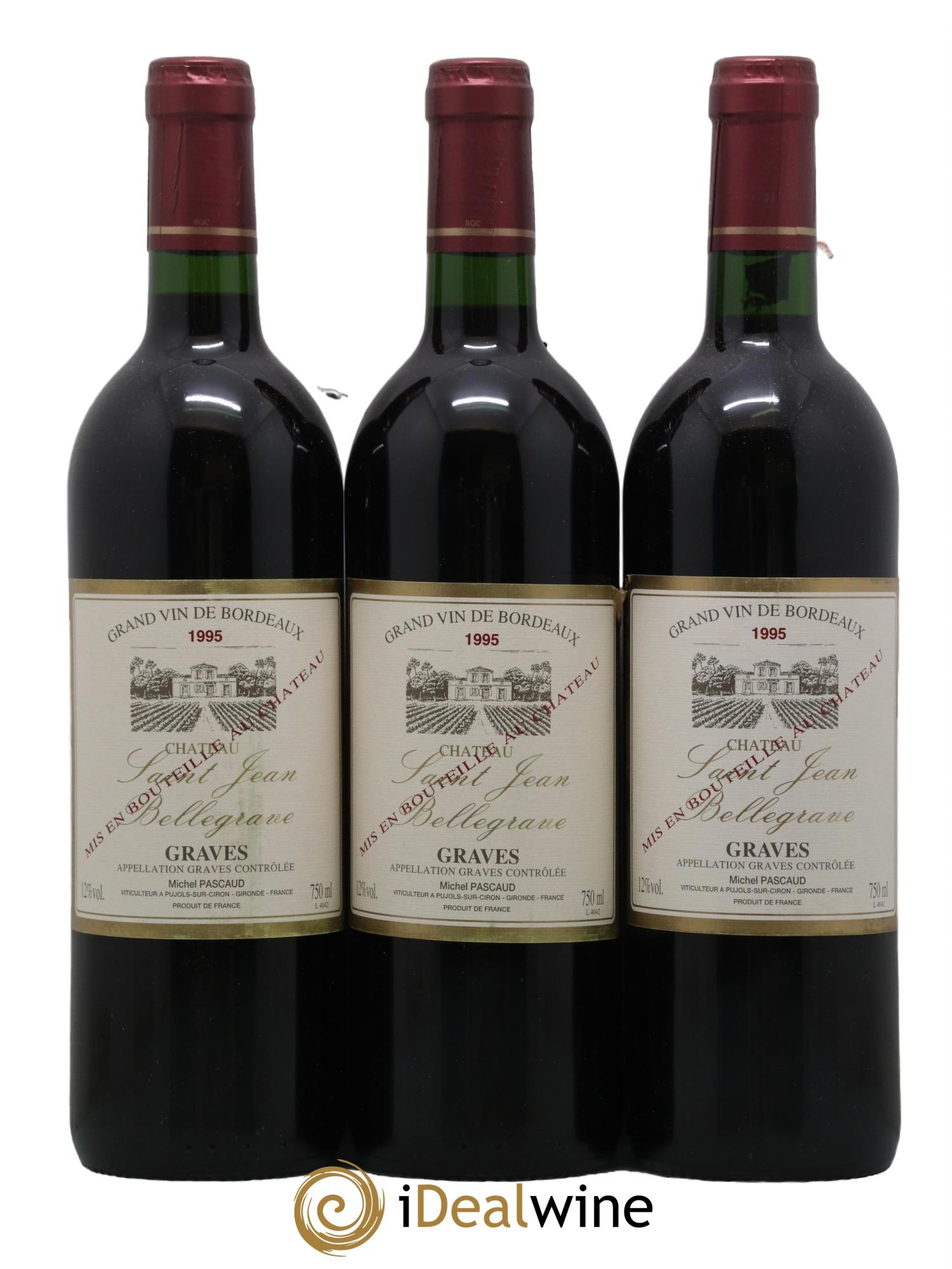 Graves Chateau Saint Jean Bellegrave 1995 - Lot de 3 bouteilles - 0