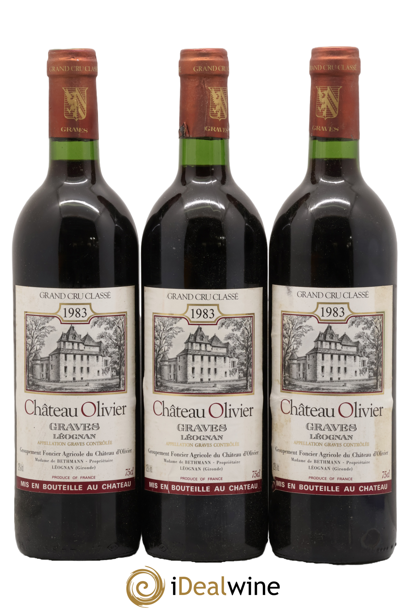 Château Olivier Cru Classé de Graves 1983 - Lote de 3 botellas - 0