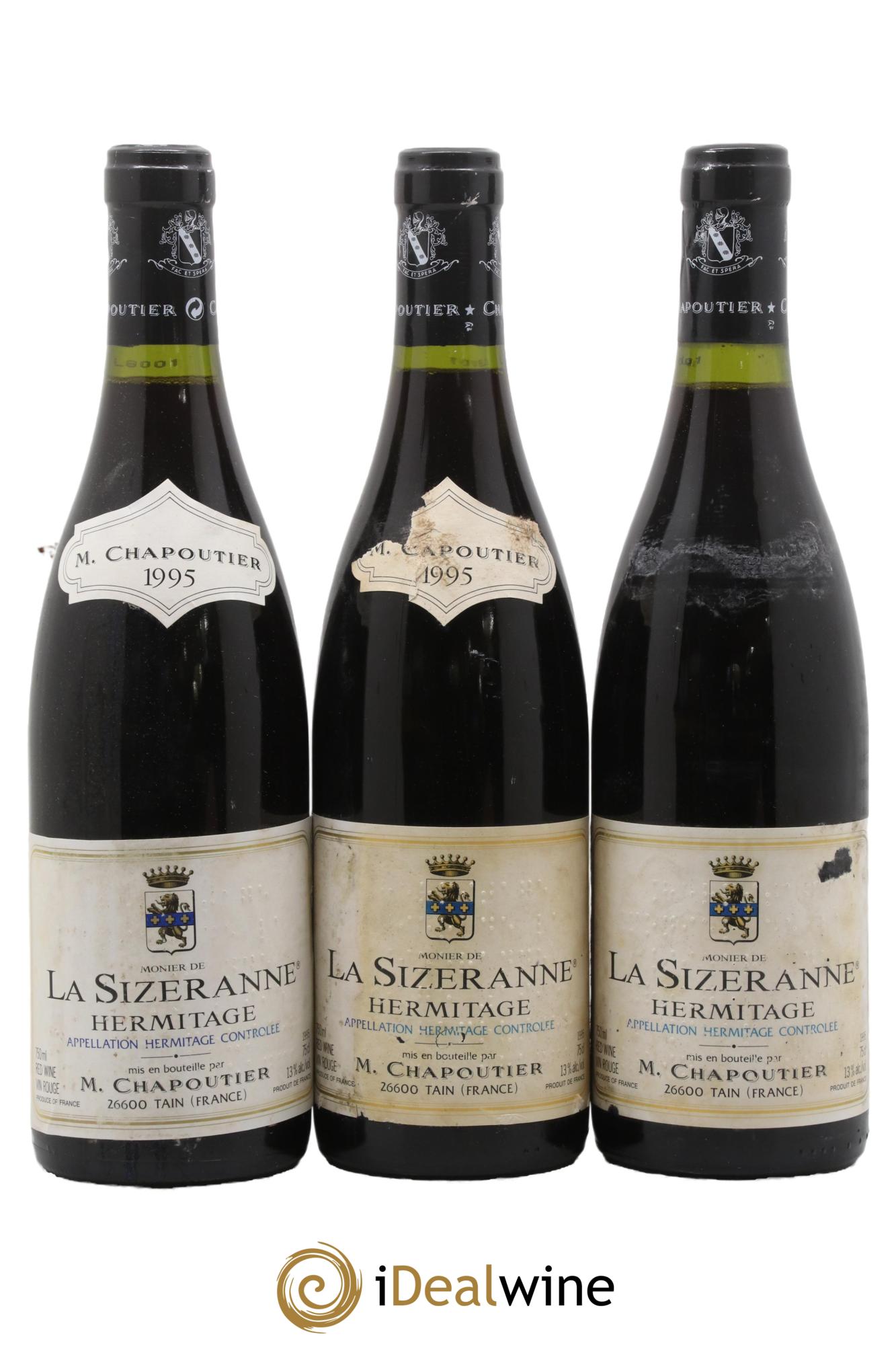 Hermitage Monier de La Sizeranne Chapoutier 1995 - Lot of 3 bottles - 0