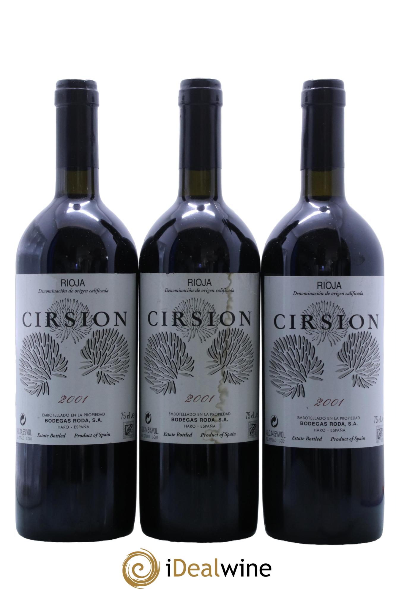 Rioja DOCA Cirsion Bodegas Roda 2001 - Lotto di 3 bottiglie - 0