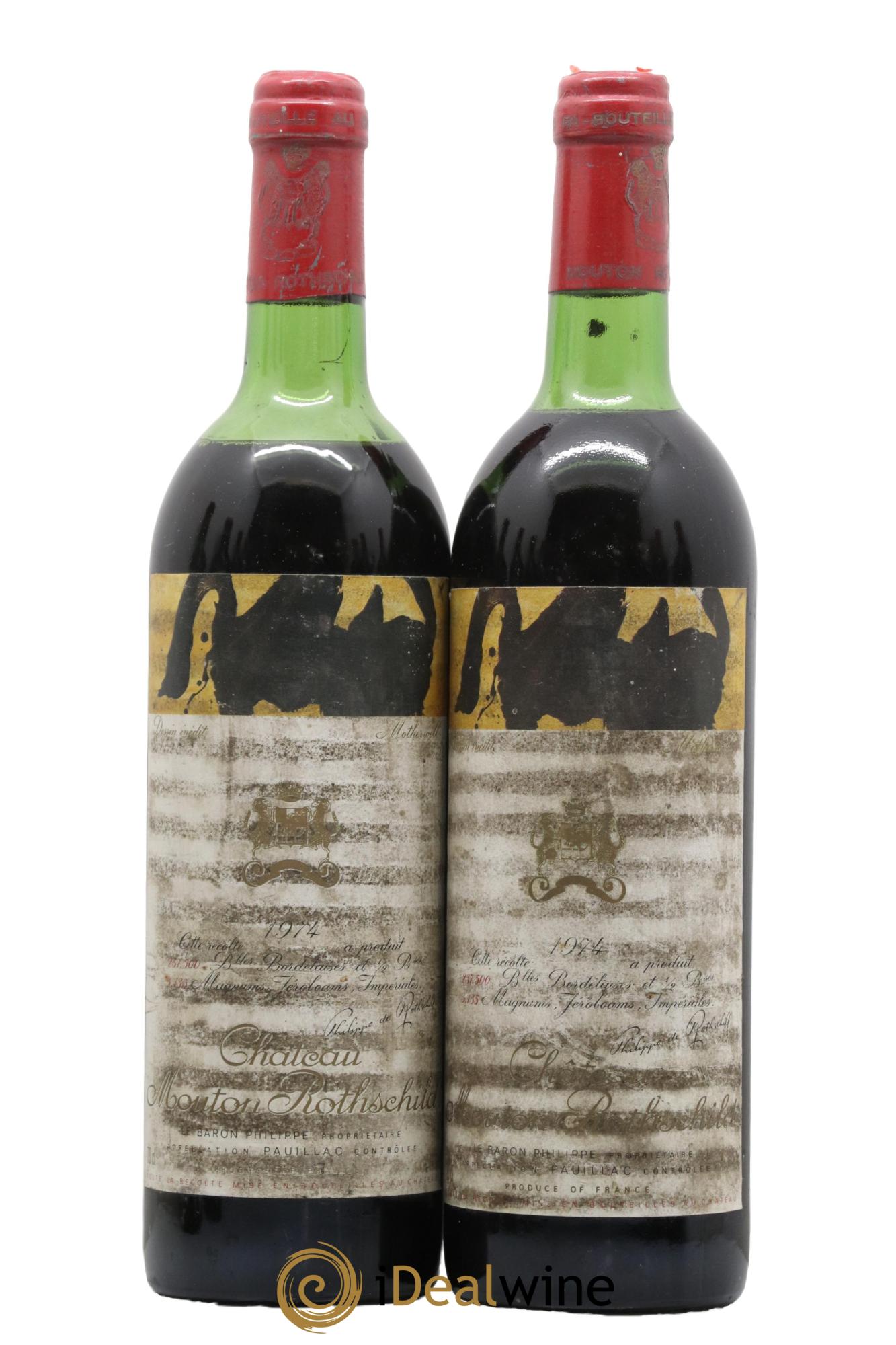 Château Mouton Rothschild 1er Grand Cru Classé 1974 - Lot de 2 bouteilles - 0