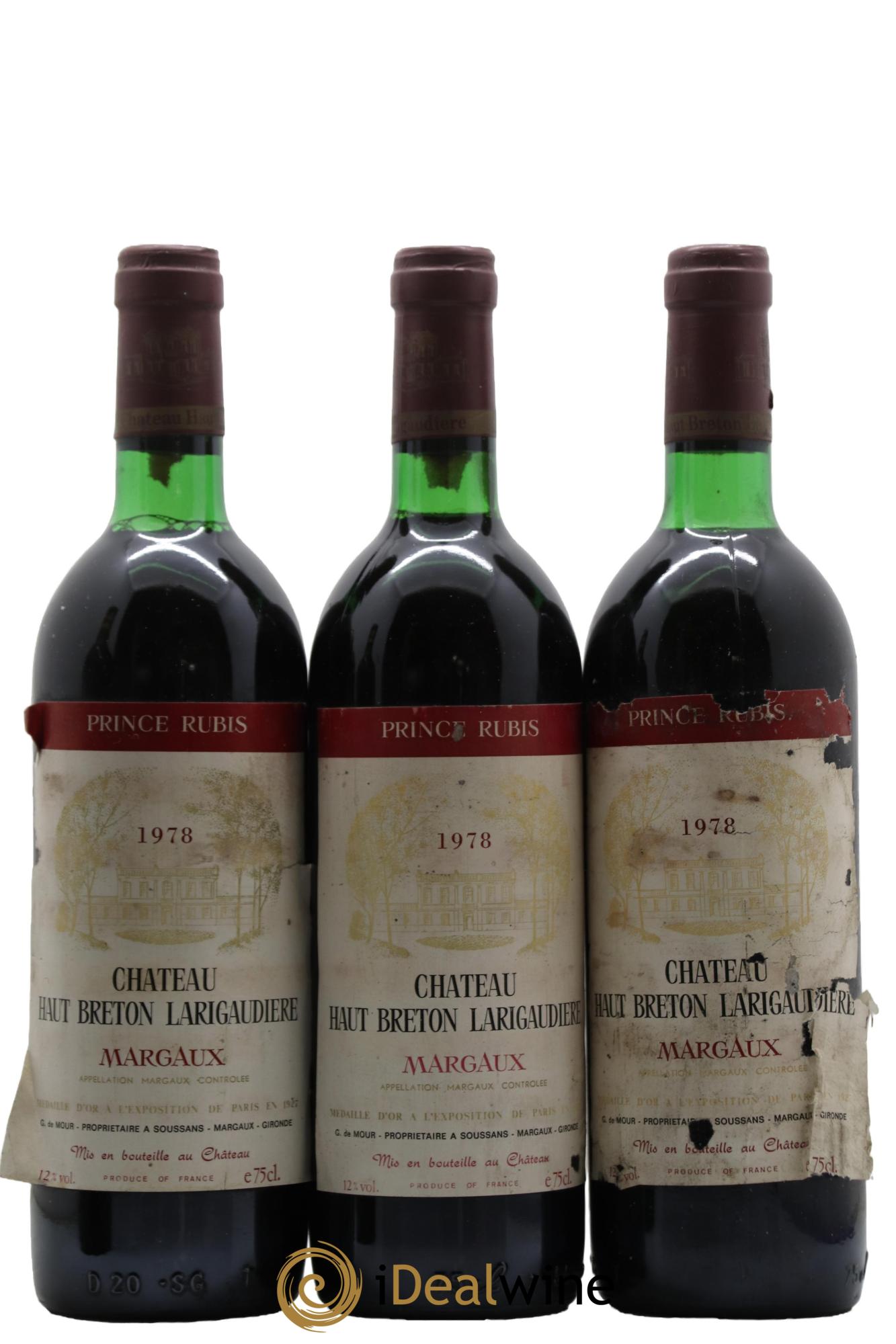 Château Haut Breton Larigaudière Cru Bourgeois 1978 - Lot de 3 bouteilles - 0