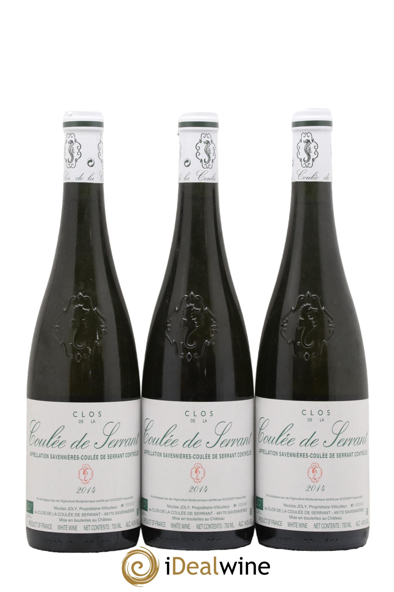 Savennières Clos de la Coulée de Serrant Vignobles de la Coulée de Serrant - Nicolas Joly 2014 - Lot of 3 bottles - 0