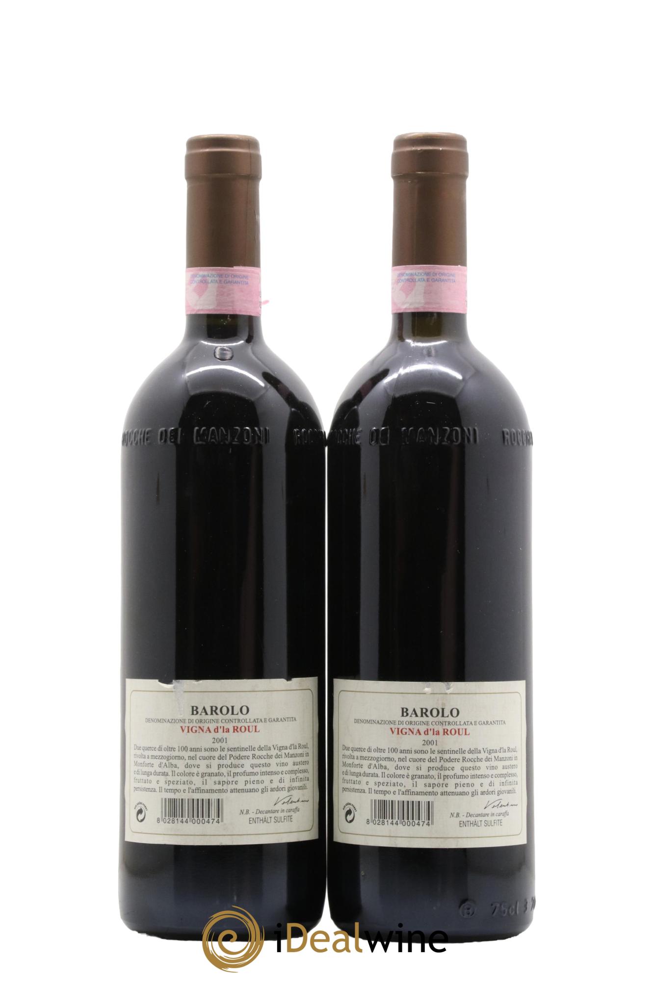 Barolo DOCG Riserva Vigna d'la Roul Rocche di Manzoni 2001 - Lot de 2 bouteilles - 1