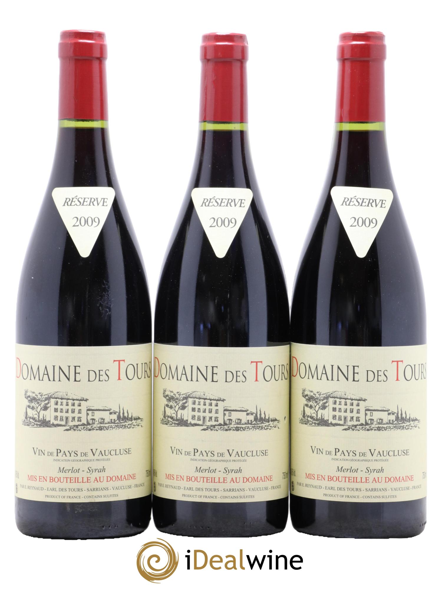 Vaucluse Domaine des Tours Merlot-Syrah Emmanuel Reynaud 2009 - Lot de 3 bouteilles - 0