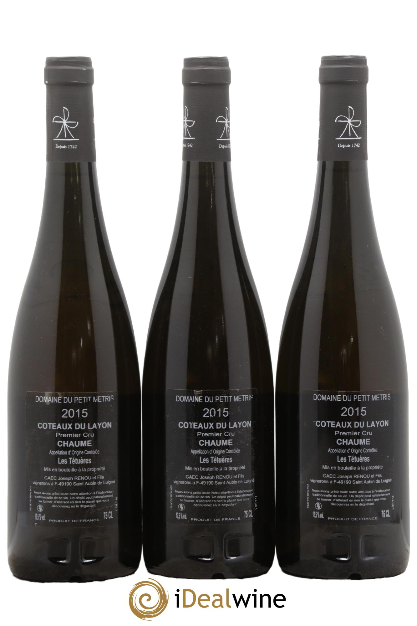Coteaux du Layon Chaume Les Tetueres Domaine du Petit Metris 2015 - Lotto di 3 bottiglie - 1