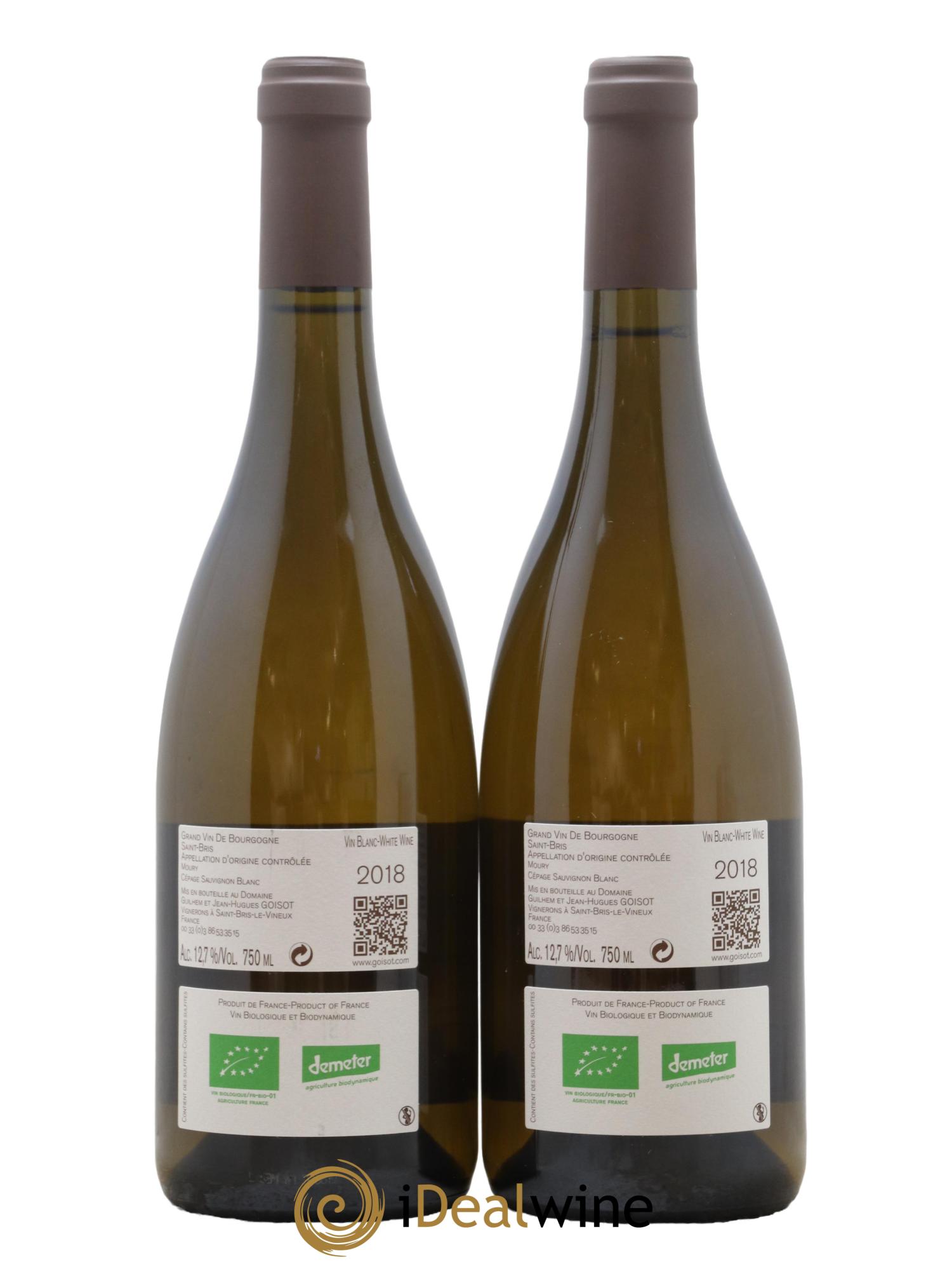 Bourgogne Saint Bris Moury Goisot 2018 - Lot de 2 bouteilles - 1