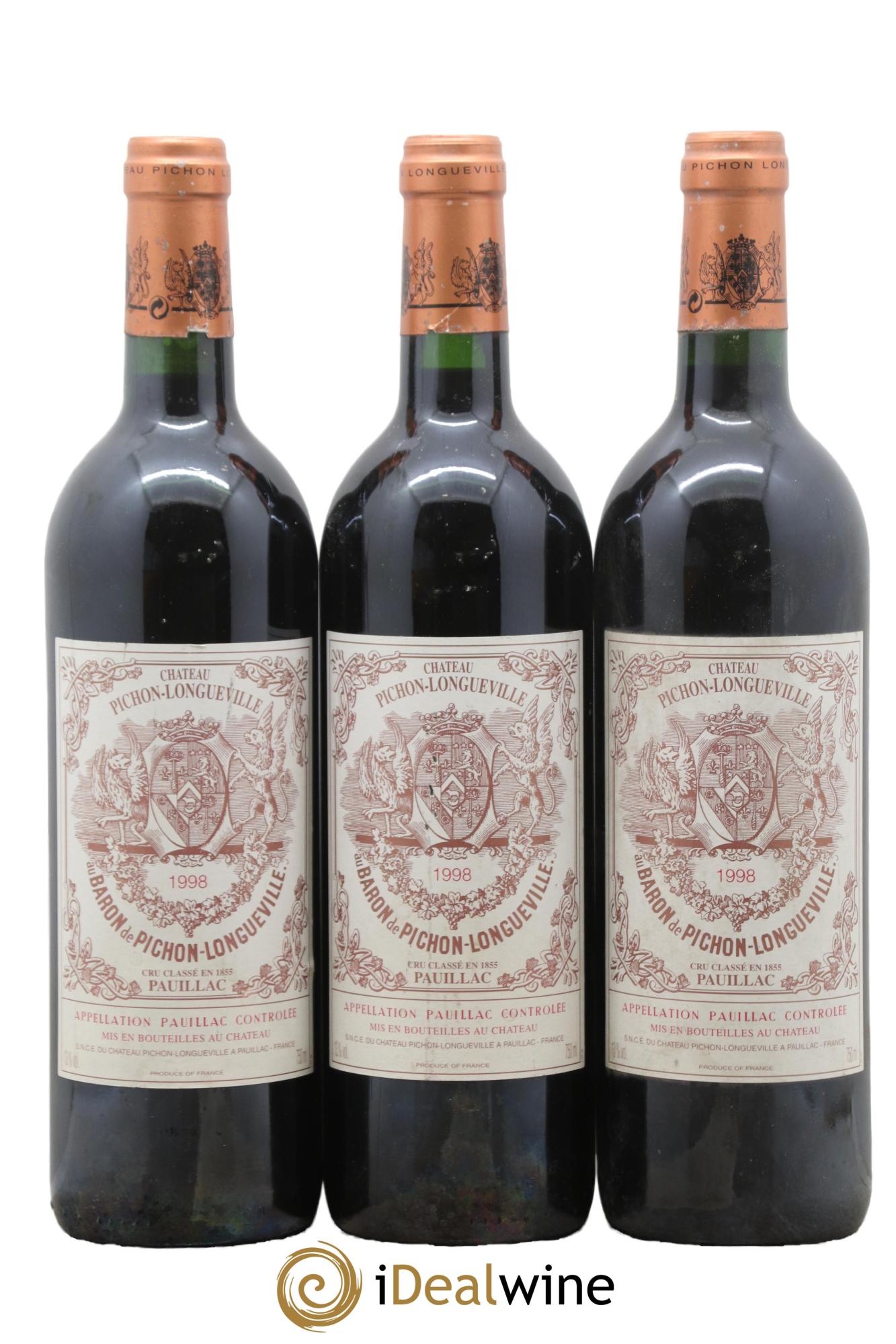 Pichon Longueville Baron 2ème Grand Cru Classé 1998 - Lot de 3 bouteilles - 0