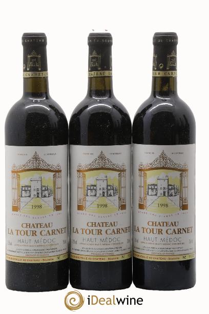 Château la Tour Carnet 4ème Grand Cru Classé 1998 - Lot de 3 bouteilles - 0