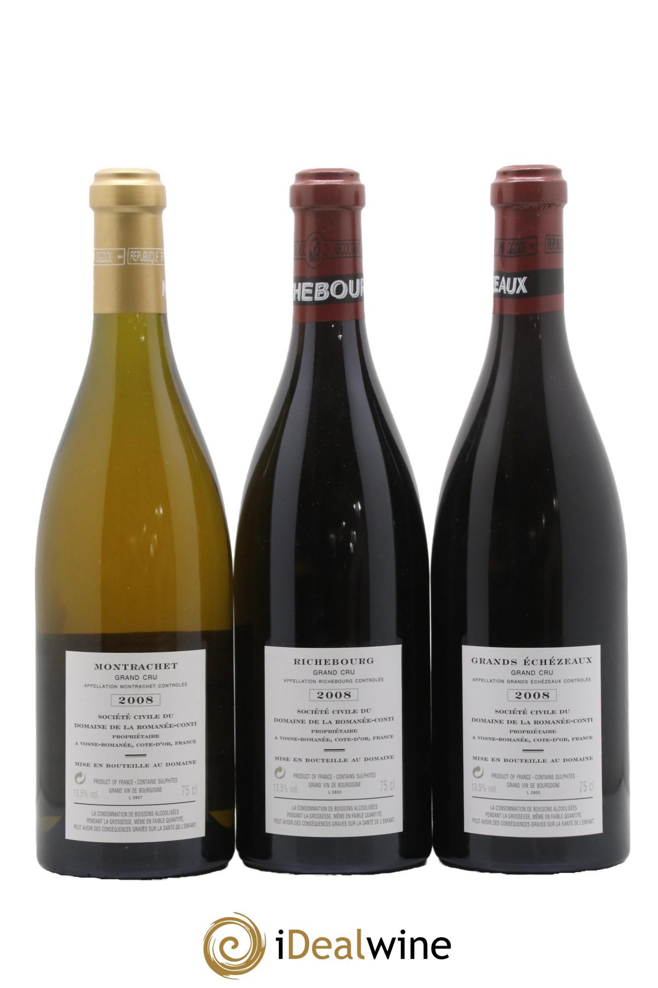 Caisse Domaine de la Romanée Conti Domaine de la Romanée-Conti 1 Echézeaux, 1 Grands-Echézeaux, 1 Romanée-Saint-Vivant, 1 Richebourg, 1 Tâches, 1 Montrachet 2008 - Lot de 6 bouteilles - 2