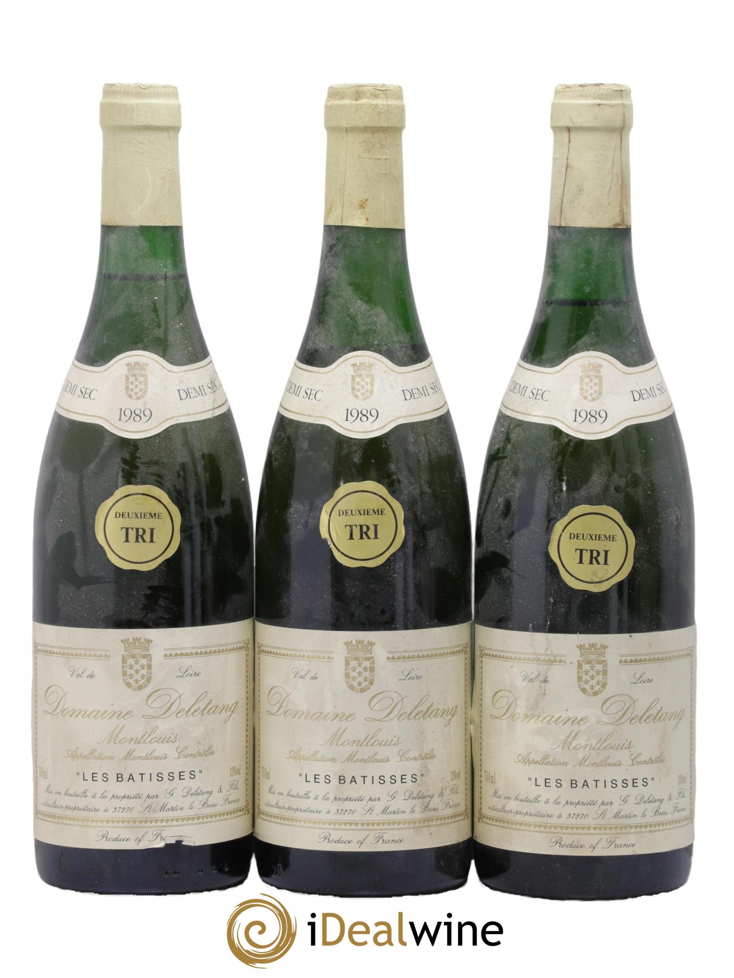 Montlouis-sur-Loire Les Batisses 2ème Tri Demi-Sec Domaine Deletang 1989 - Lot de 3 bouteilles - 0