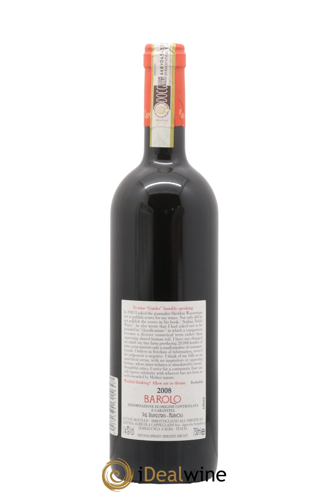 Barolo DOCG Pie Rupestris Cappellano 2008 - Lot of 1 bottle - 1