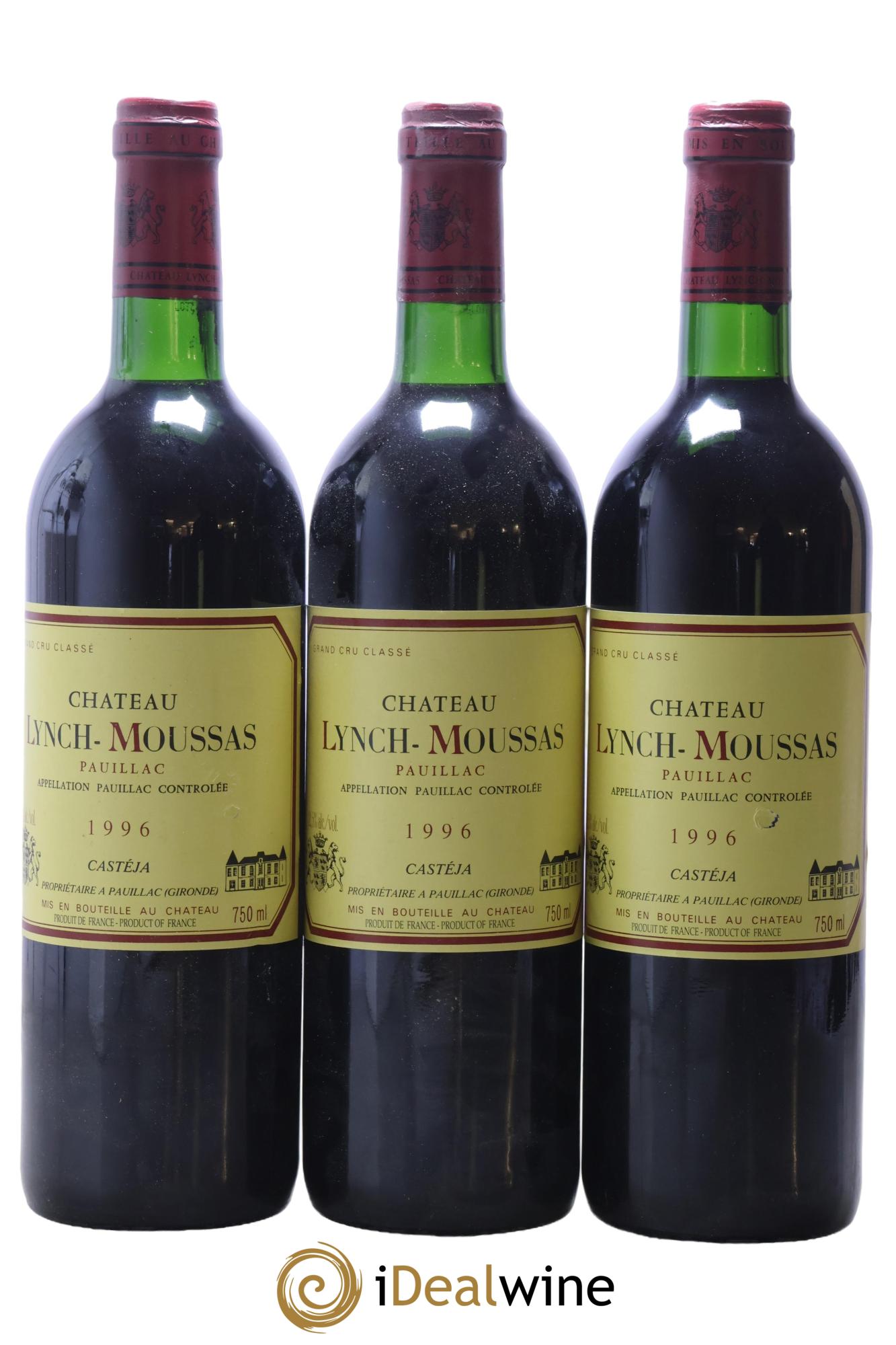 Château Lynch Moussas 5ème Grand Cru Classé 1996 - Lot of 3 bottles - 0
