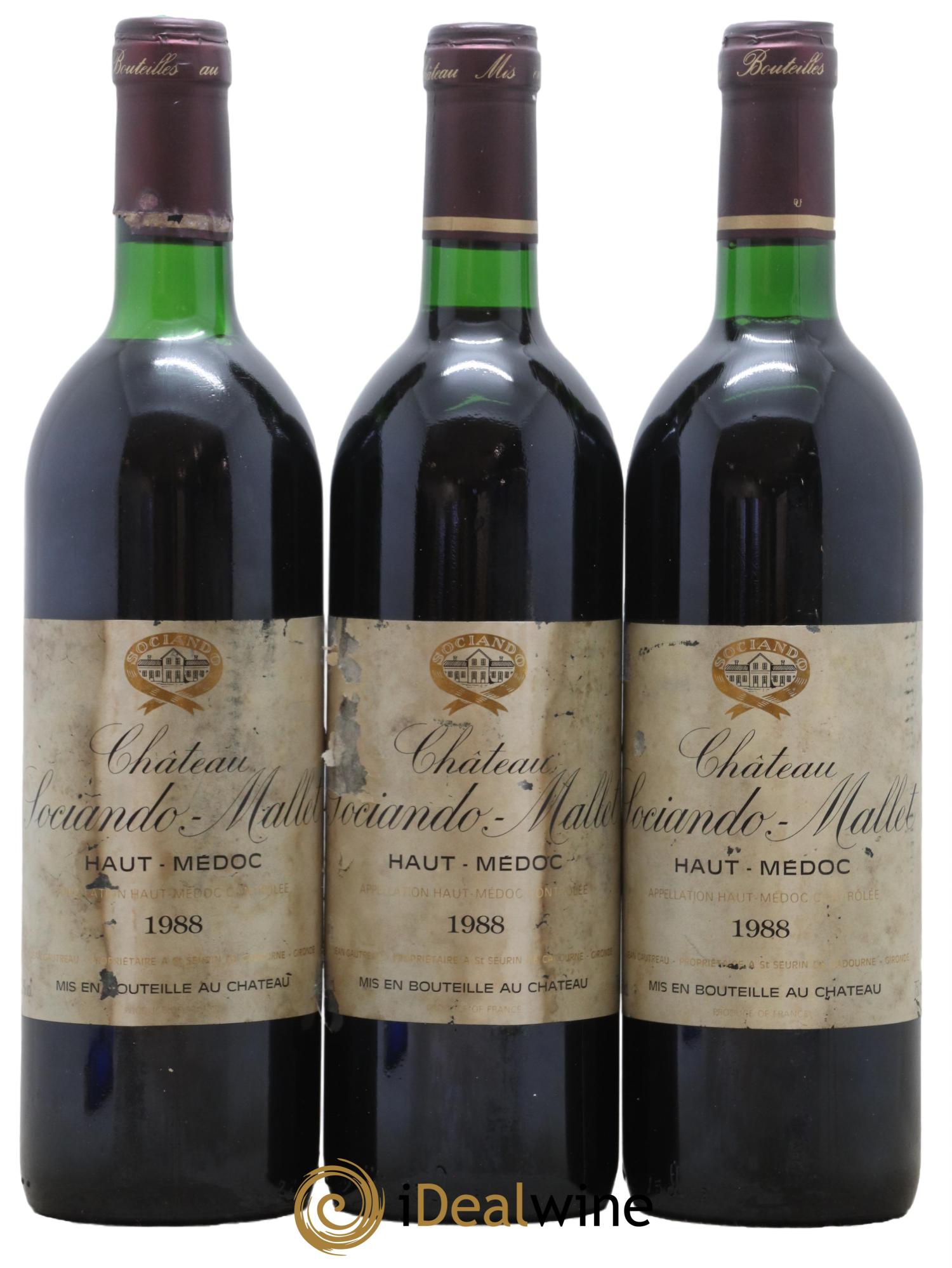 Château Sociando Mallet 1988 - Lotto di 3 bottiglie - 0
