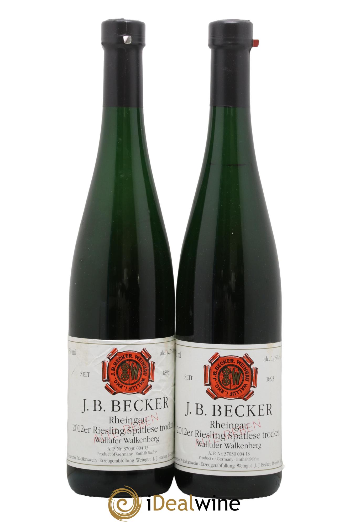 Allemagne Rheingau Walkenberg Riesling R Spätlese Alte Reben J. B. Becker 2012 - Lotto di 2 bottiglie - 0