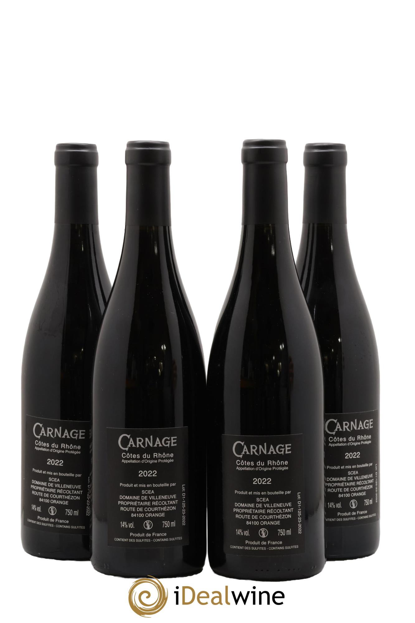 Côtes-du-Rhône Carnage Domaine Villeneuve 2022 - Lote de 4 botellas - 1