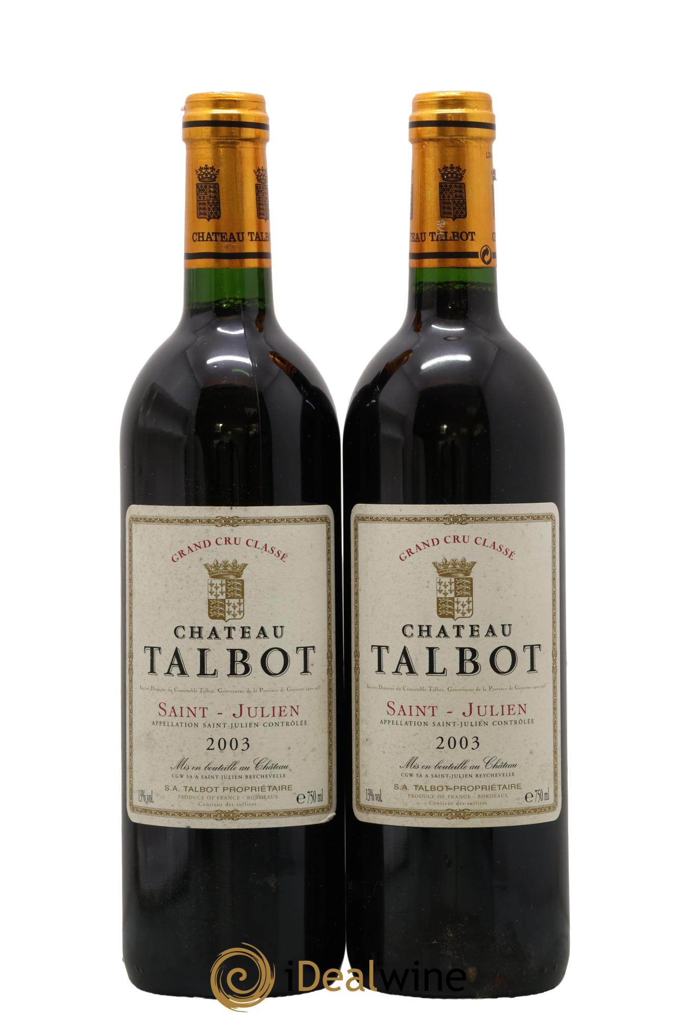 Château Talbot 4ème Grand Cru Classé 2003 - Lot de 2 bouteilles - 0