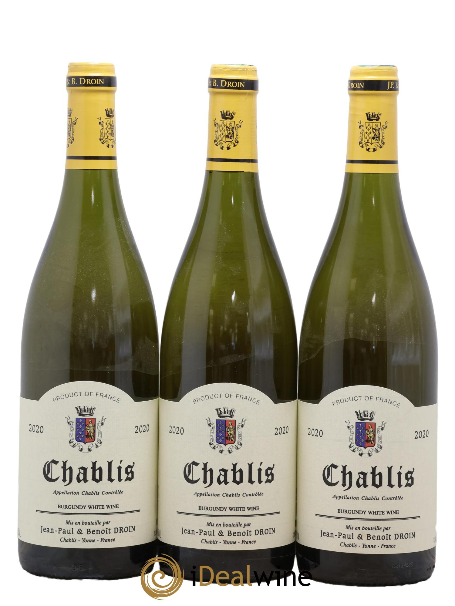 Chablis Jean-Paul & Benoît Droin (Domaine) 2020 - Lot of 3 bottles - 0